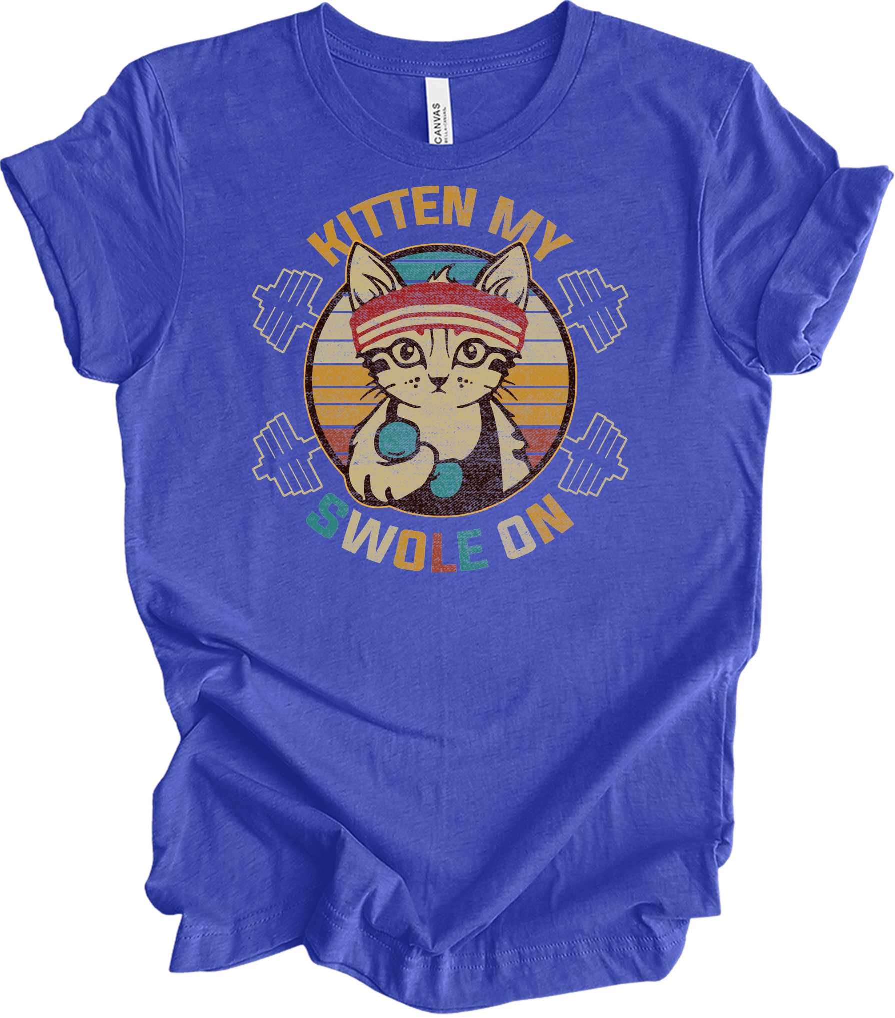 Kitten My Swole On Cat T-Shirt in Heather Royal