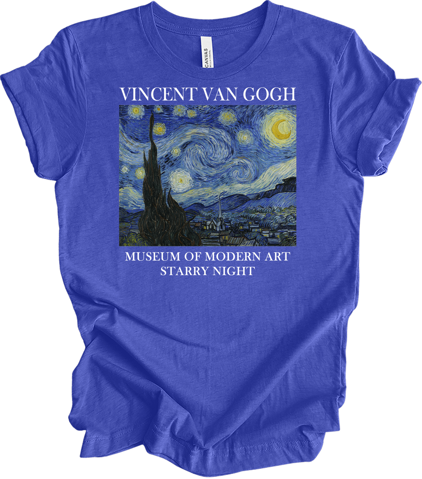 Van Gogh Starry Night Painting Art T-Shirt in Heather Royal