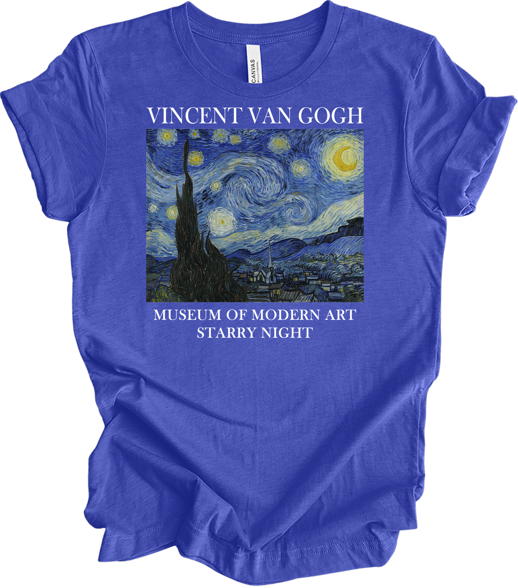 Van Gogh Starry Night Painting Art T-Shirt in Heather Royal