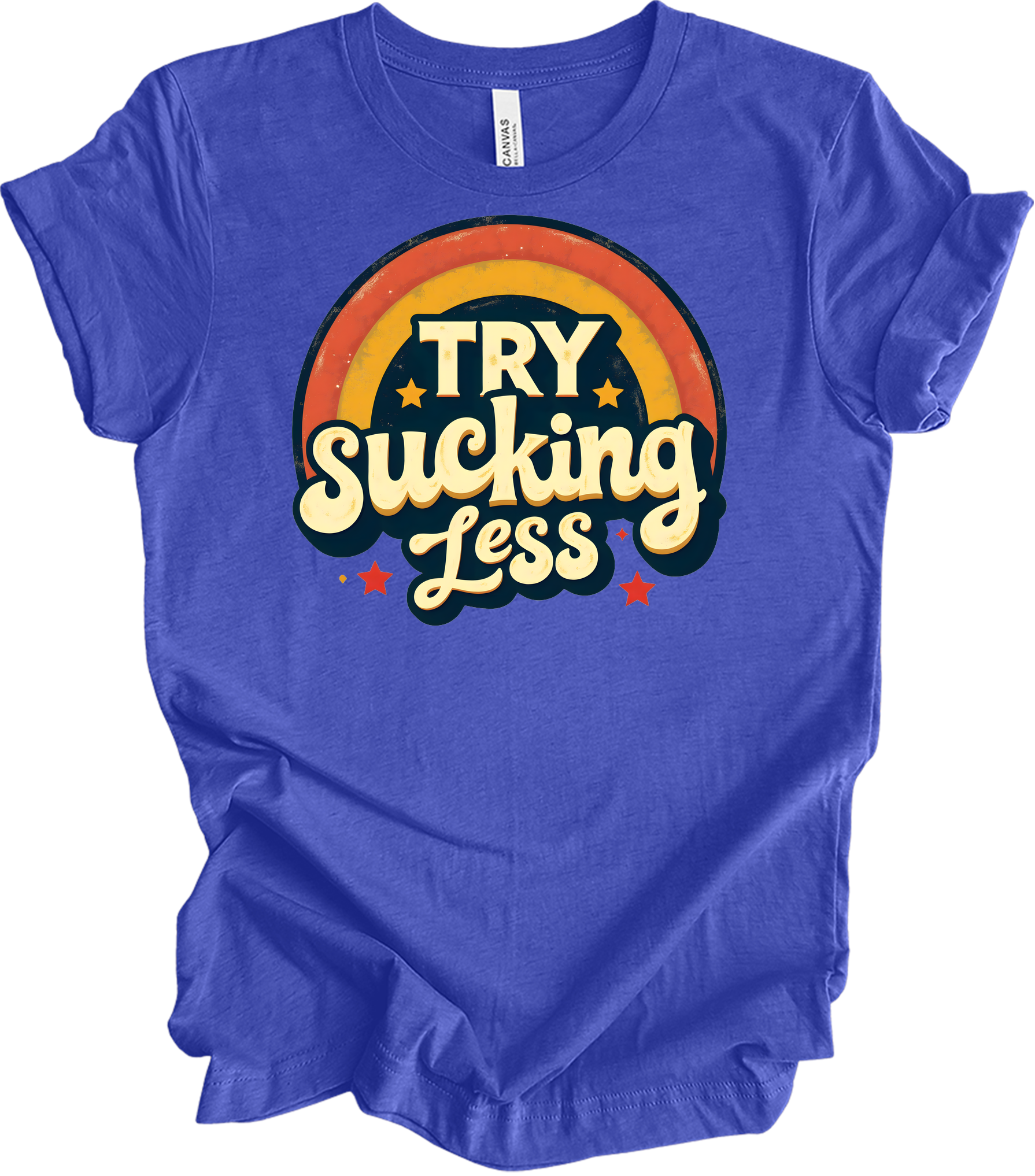 'Try Sucking Less' Funny T-Shirt in Heather Royal
