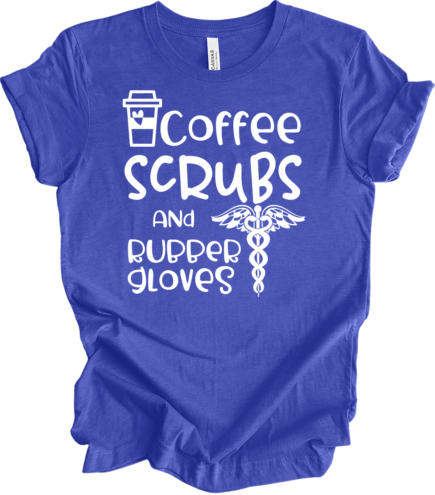 Coffee Scrubs Nurse T-Shirt in Heather Royal