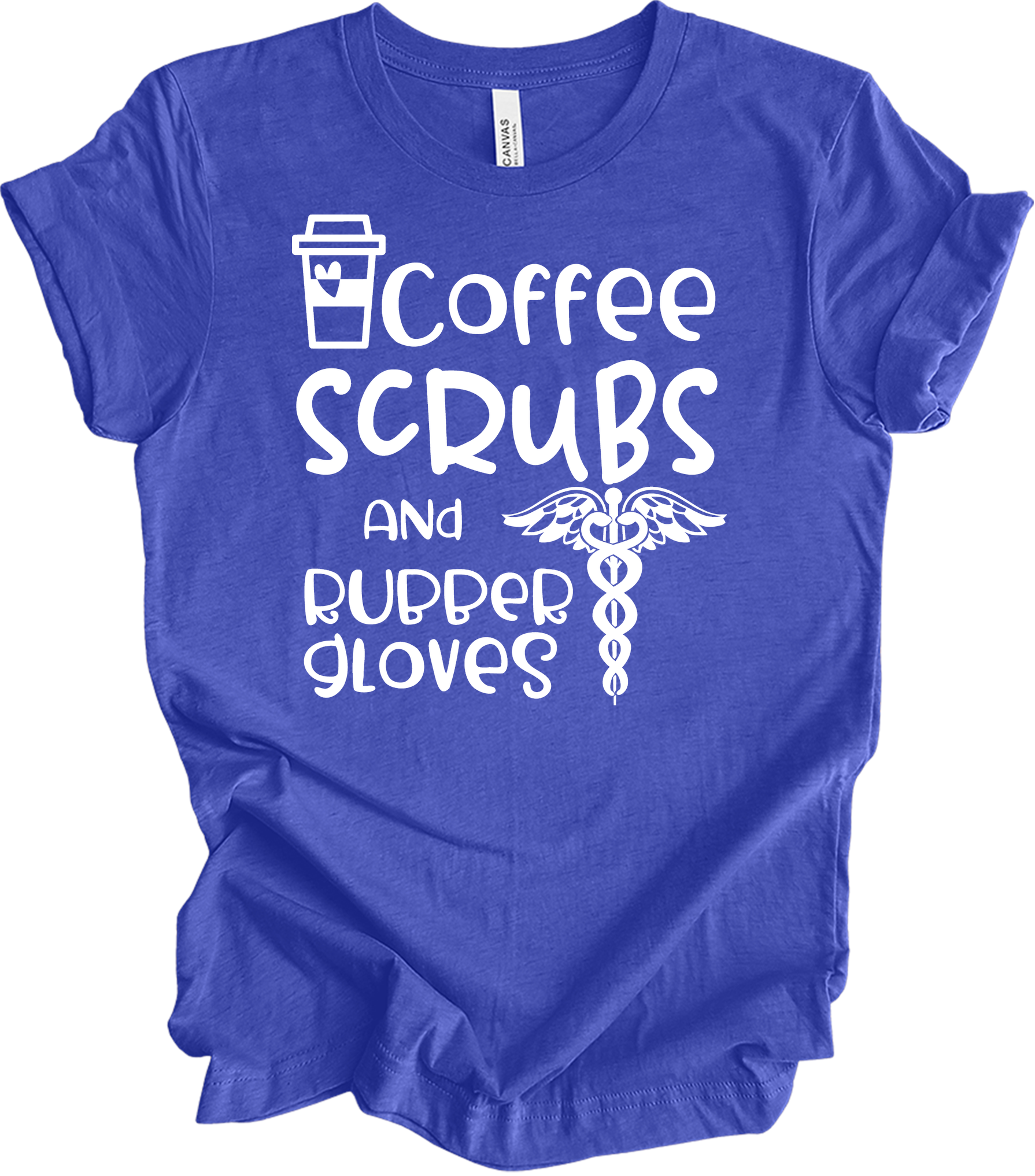 Coffee Scrubs Nurse T-Shirt in Heather Royal
