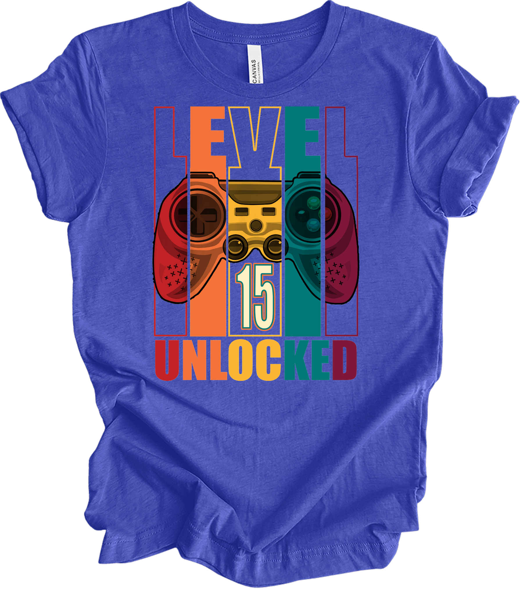 Level 15 Unlocked Gamer T-Shirt in Heather Royal