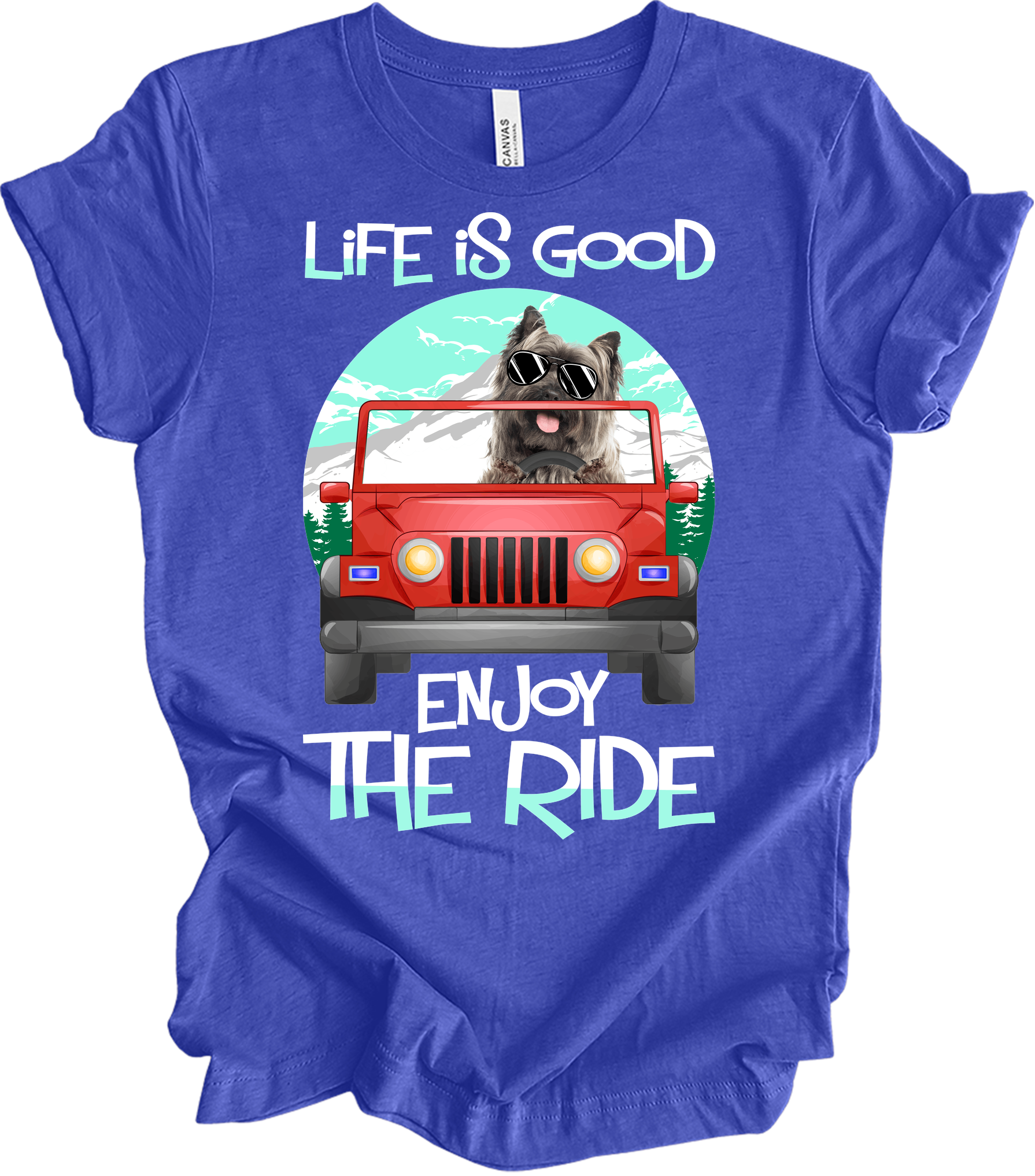 Life is Good Jeep Dog T-Shirt in Heather Royal