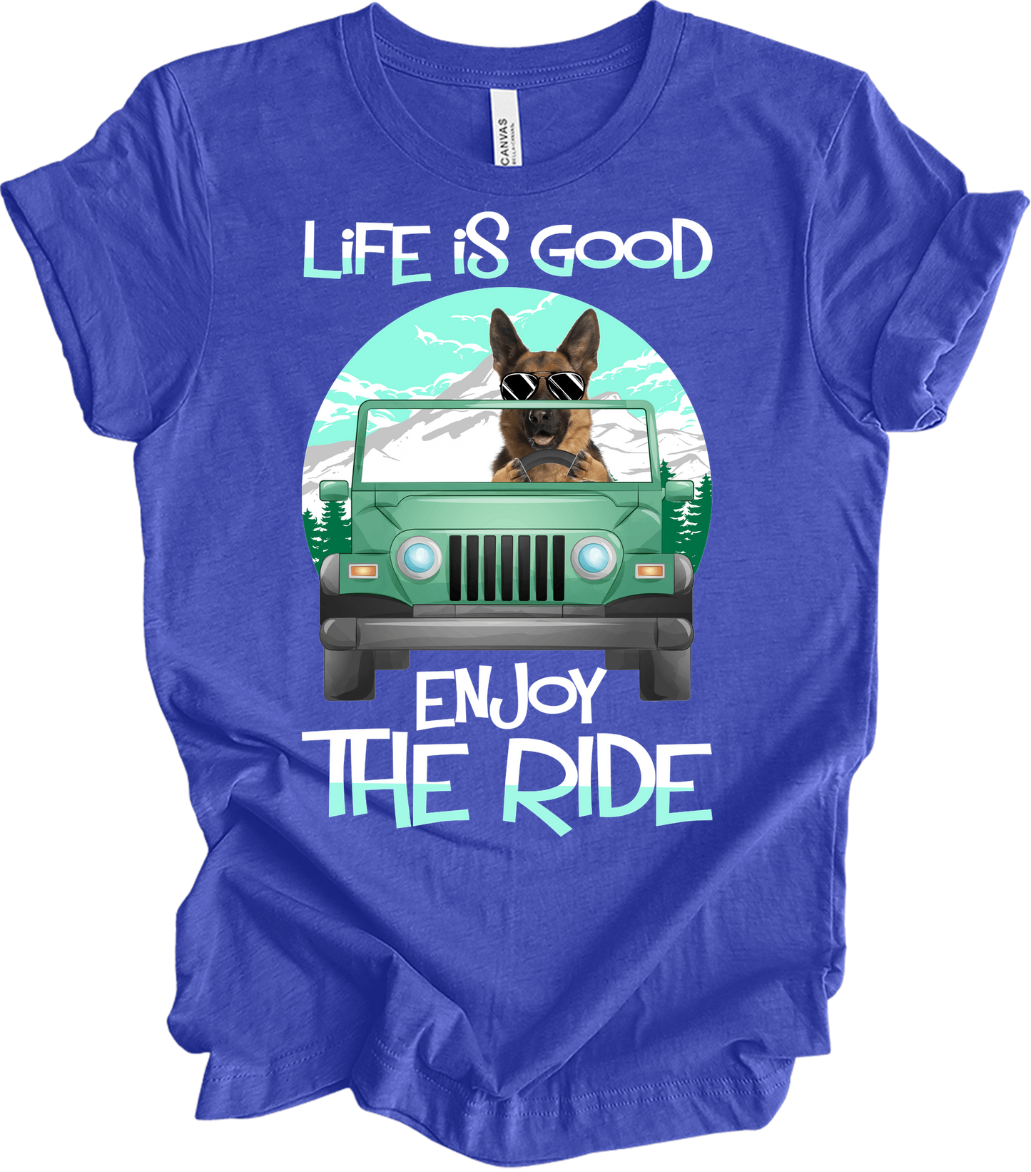 German Shepherd Life is Good Off-Road T-Shirt in Heather Royal