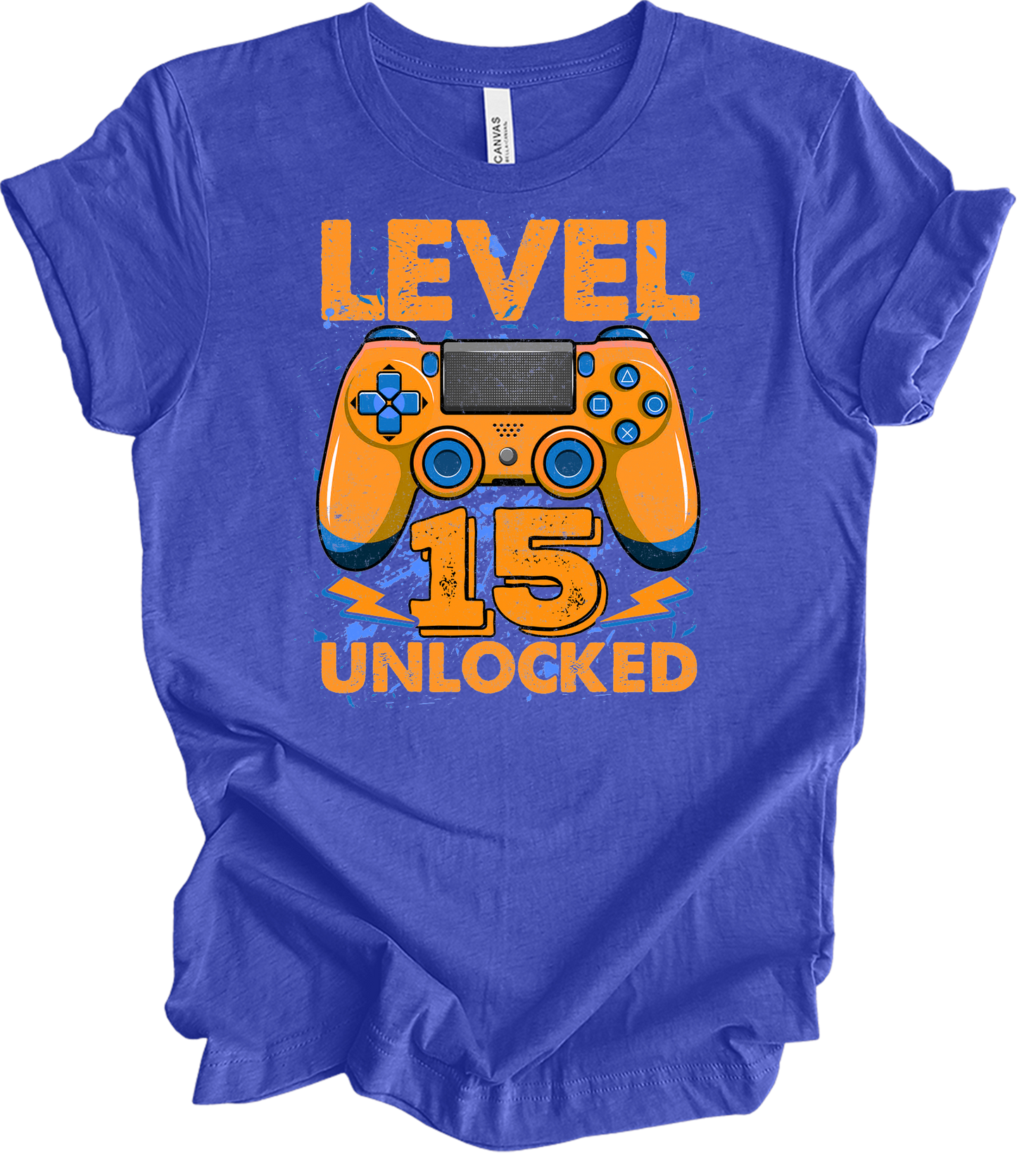 Level 15 Unlocked Gamer T-Shirt in Heather Royal