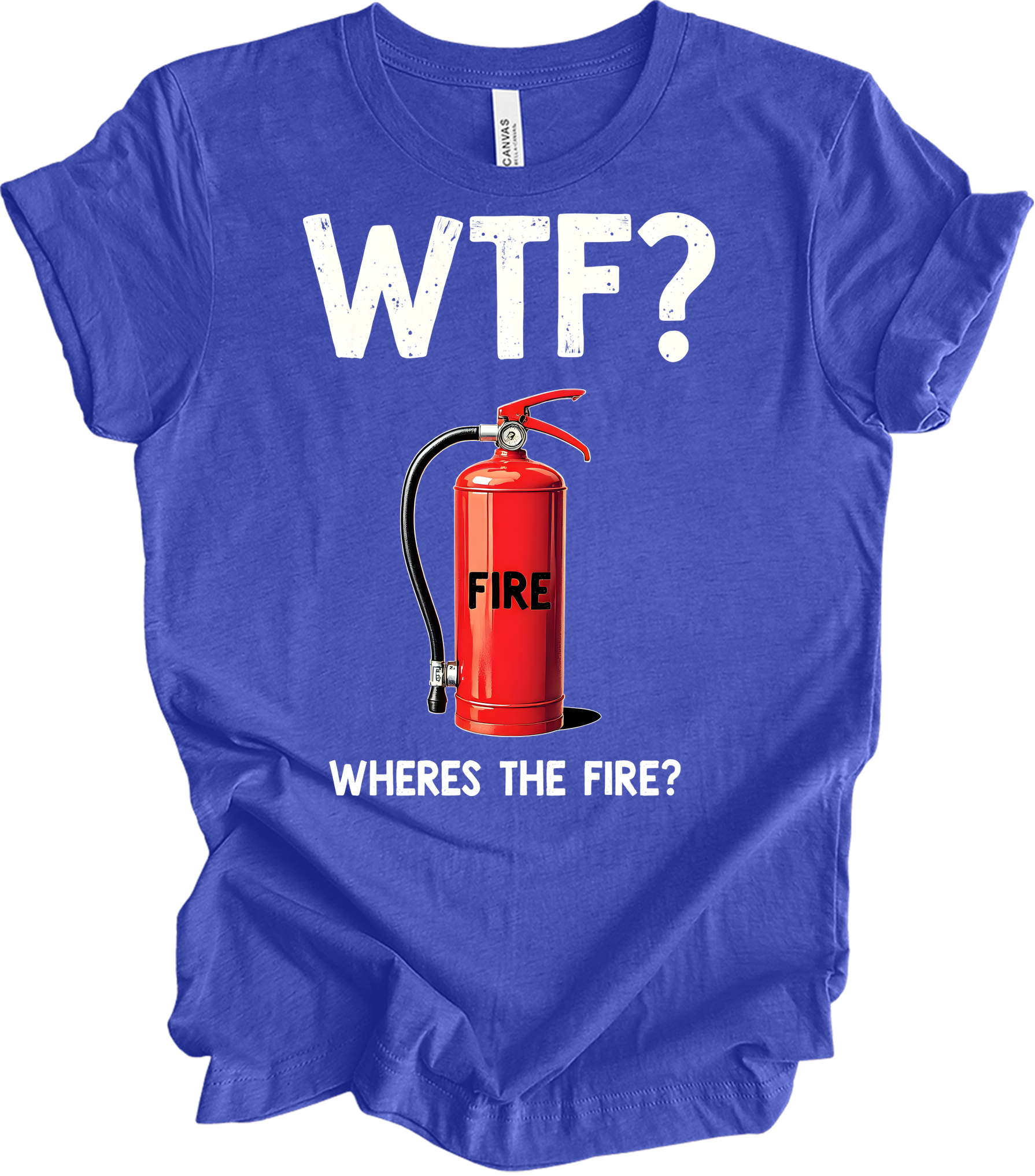 WTF? Fire Extinguisher T-Shirt in Heather Royal