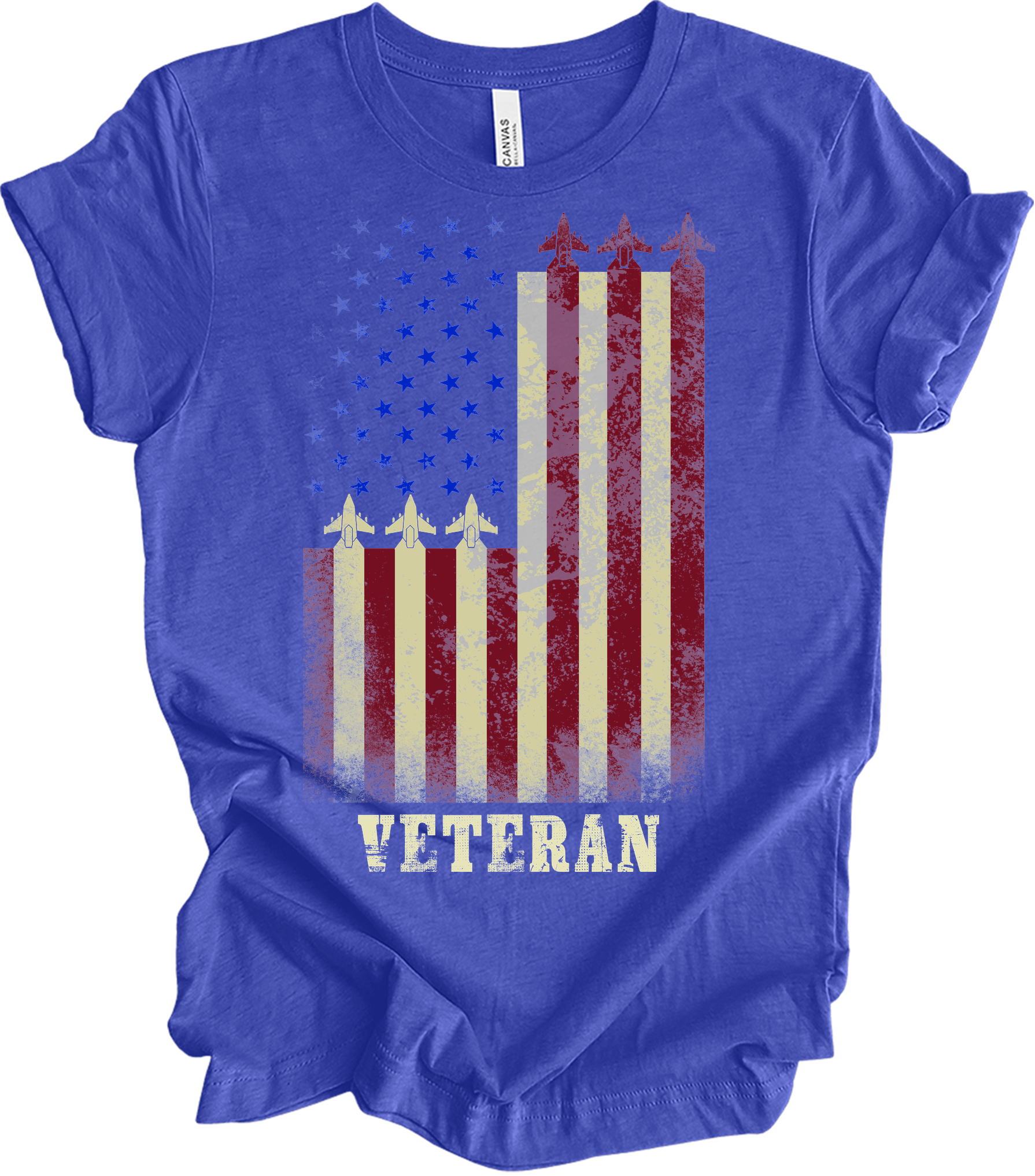 American Flag Veteran T-Shirt in Heather Royal