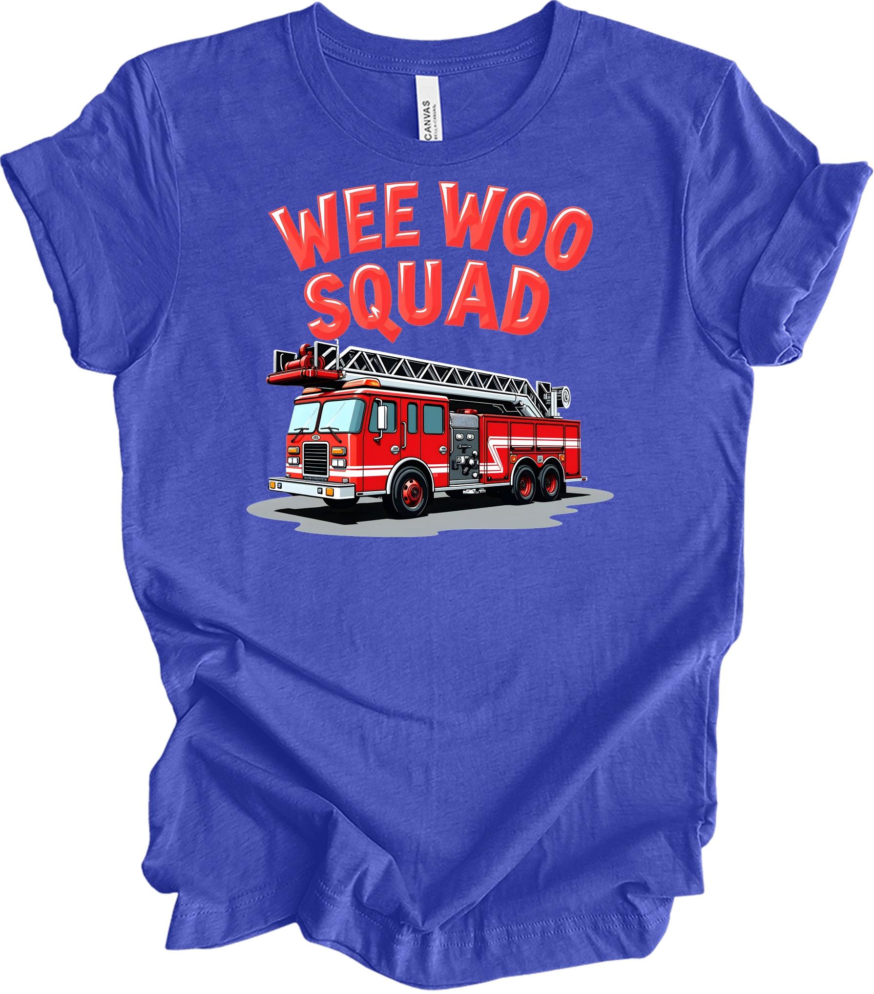 Wee Woo Squad Fire Truck T-Shirt in Heather Royal