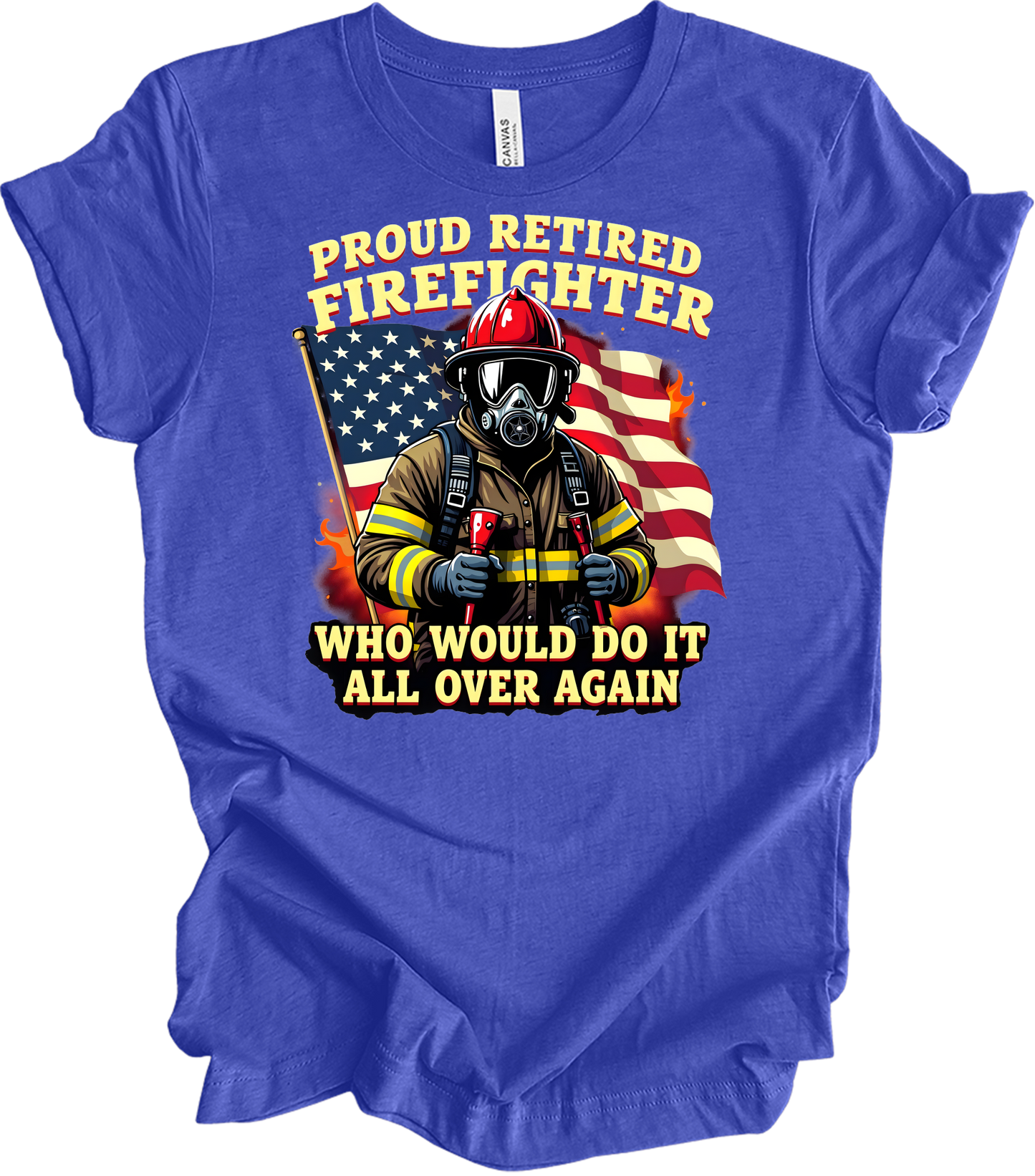 Proud Retired Firefighter T-Shirt in Heather Royal