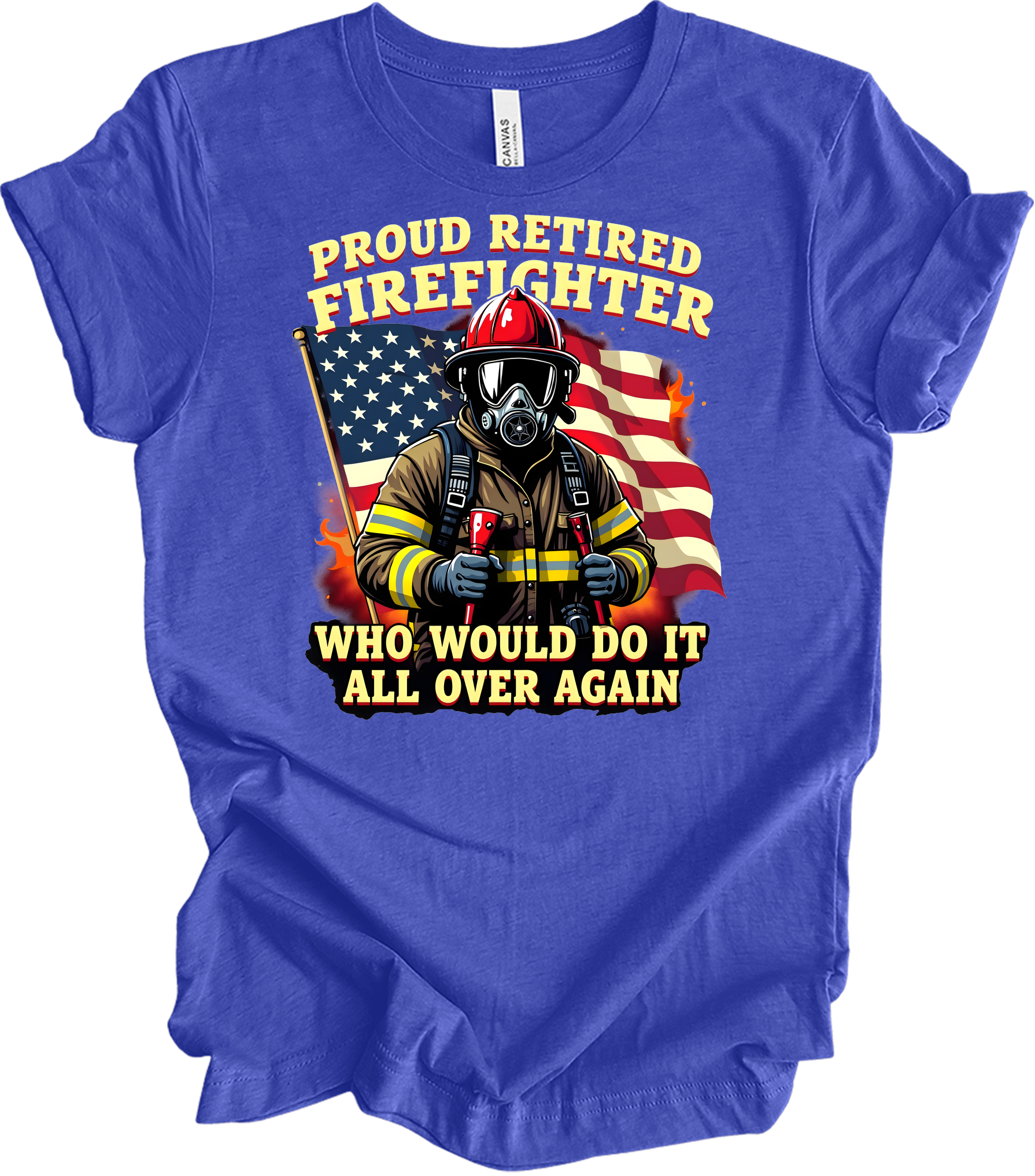 Proud Retired Firefighter T-Shirt in Heather Royal