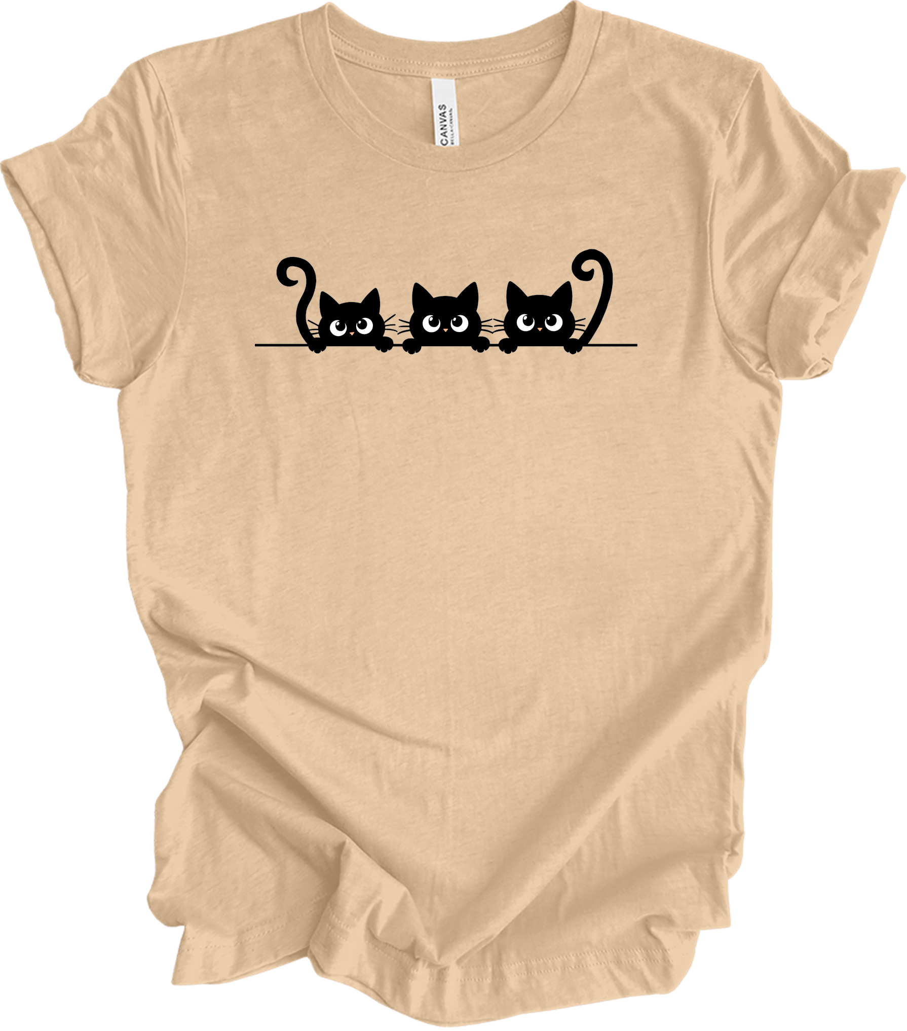 Three Cats Cartoon Eyes T-Shirt in Heather Sand Dune