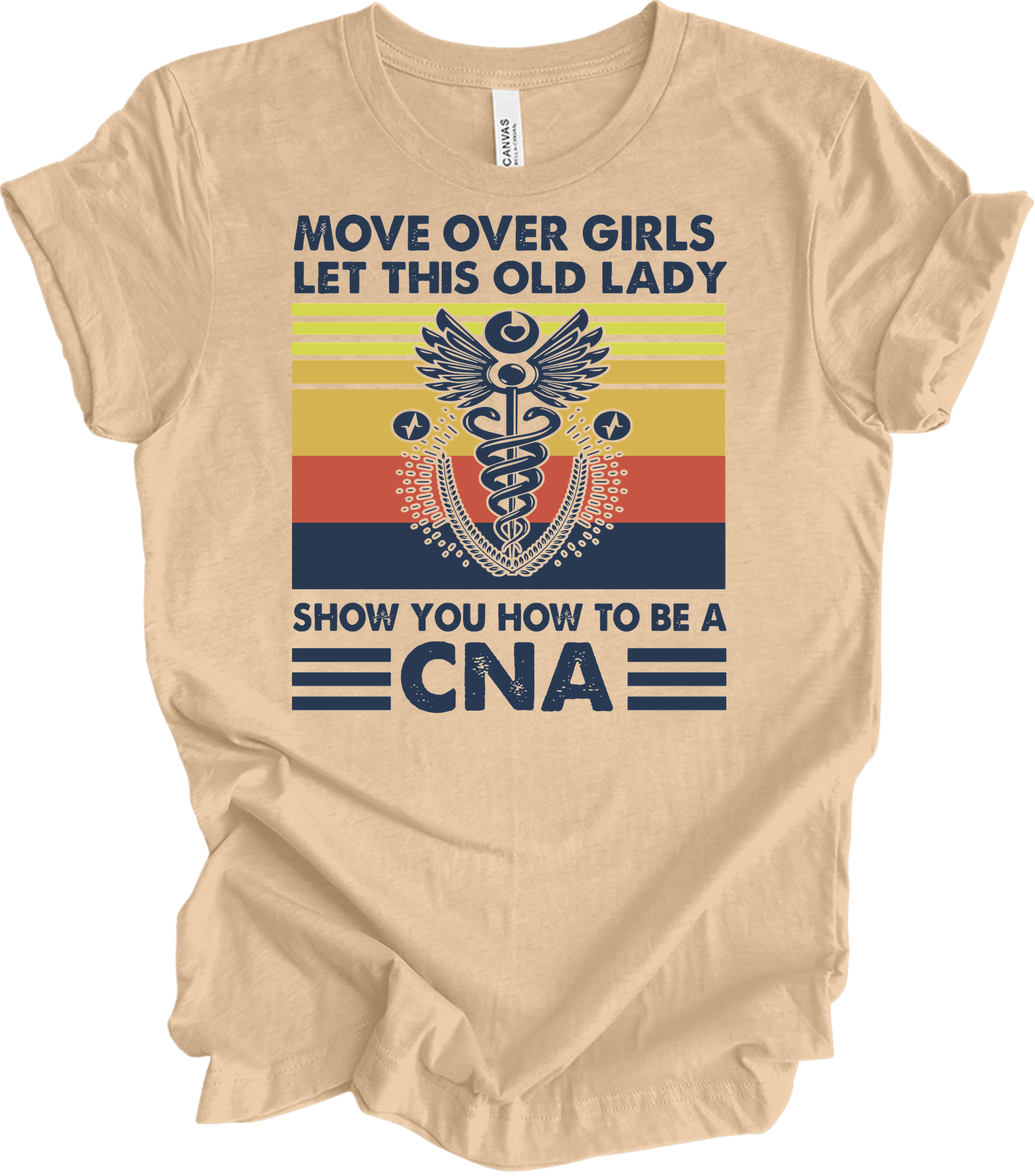 Old Lady CNA Nurse T-Shirt in Heather Sand Dune