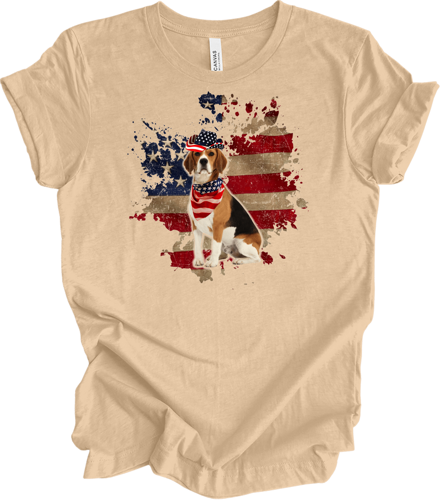 Beagle 4th of July T-Shirt in Heather Sand Dune