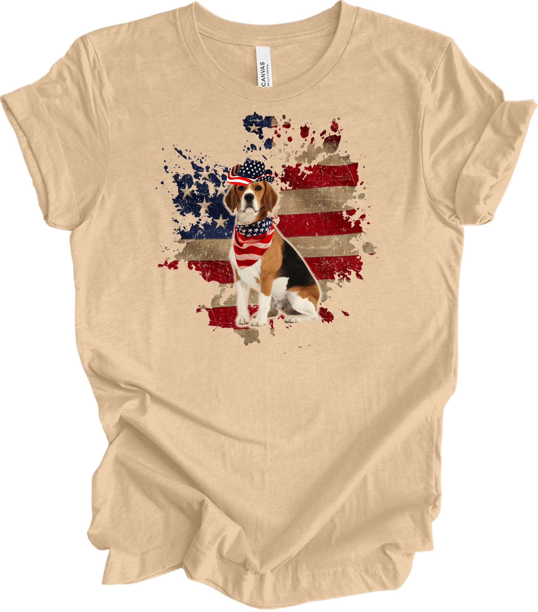 Beagle 4th of July T-Shirt in Heather Sand Dune