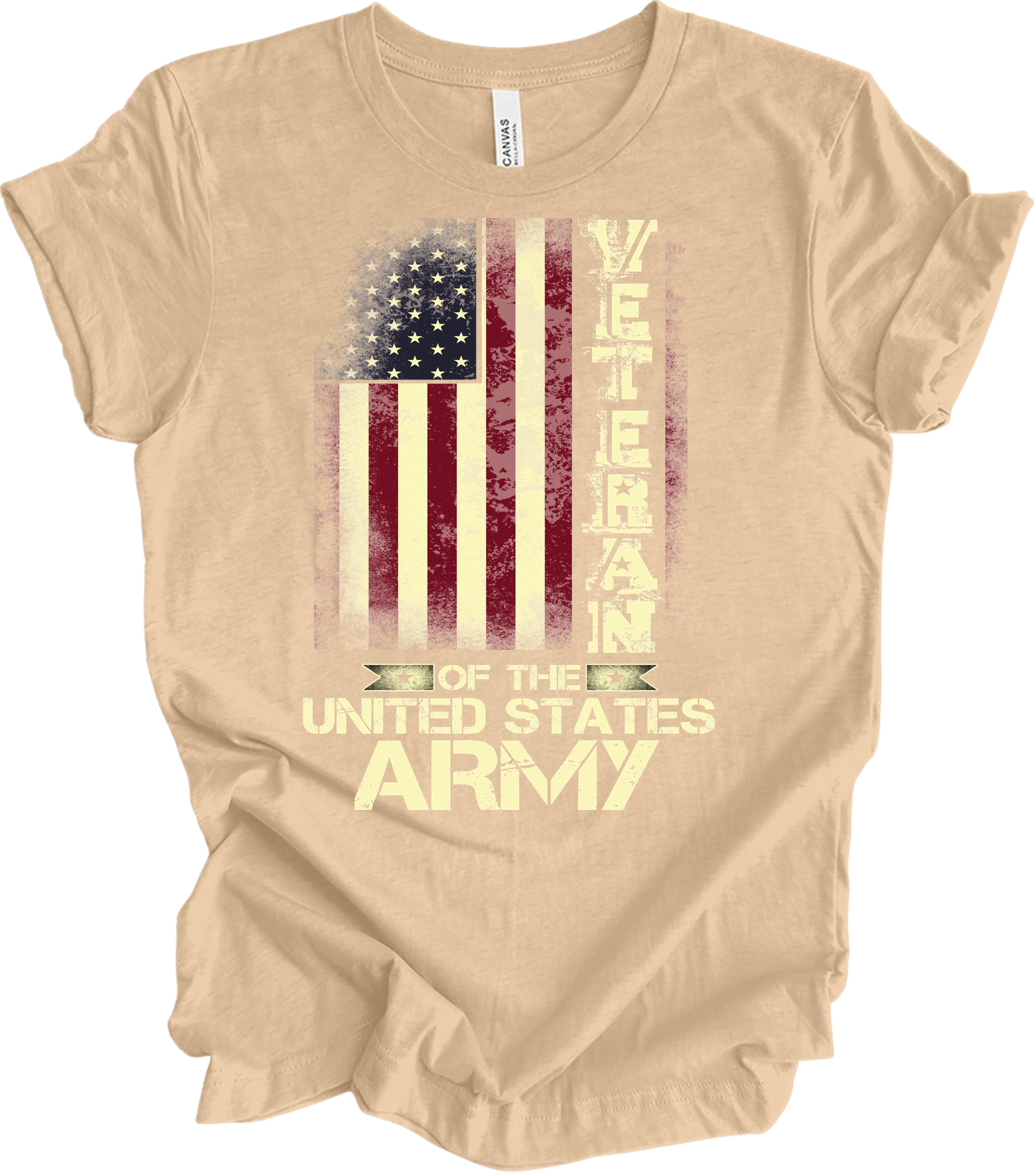 US Army Veteran Flag T-Shirt in Heather Sand Dune