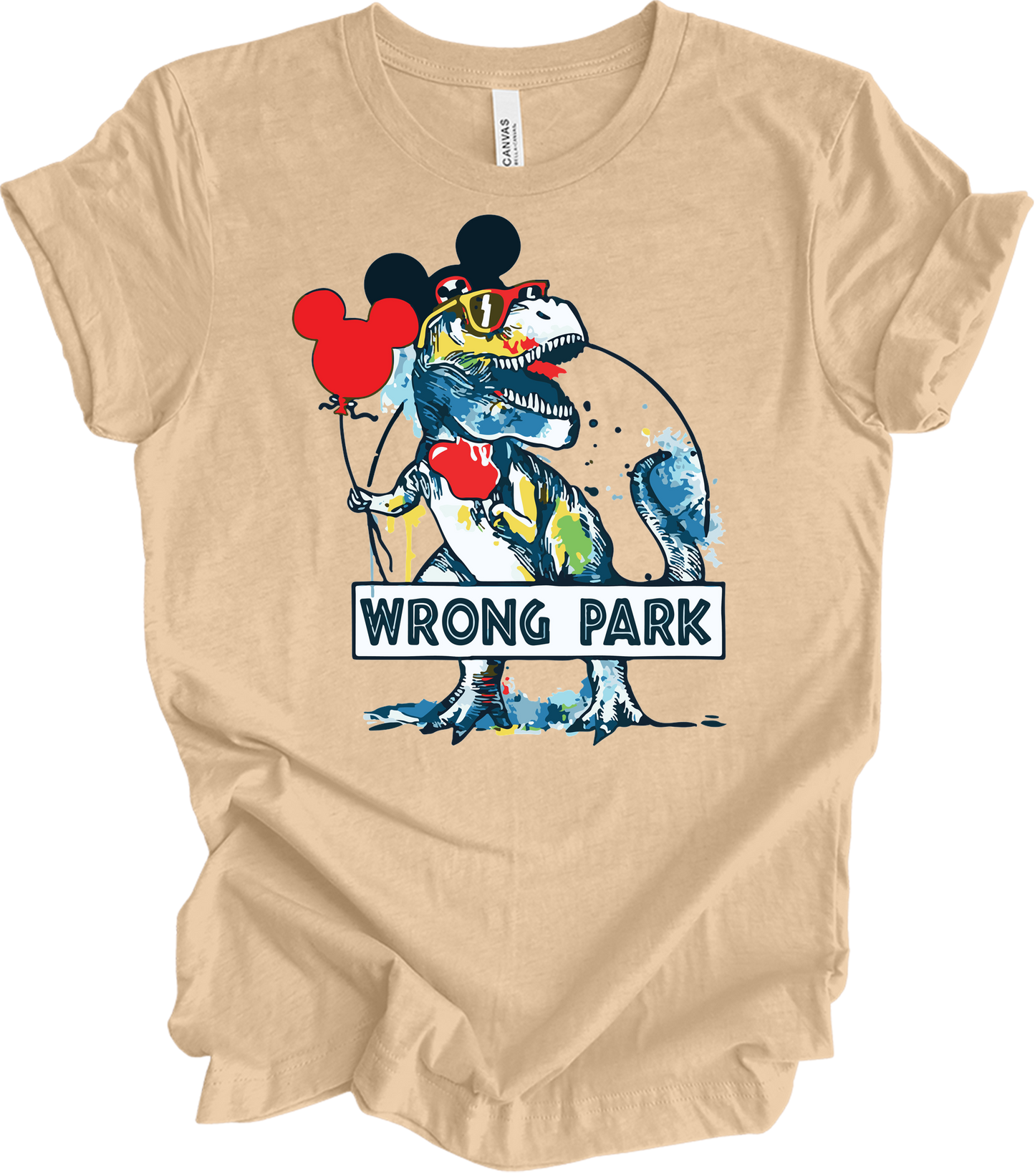 Wrong Park Funny Dinosaur T-Rex Watercolor T-Shirt in Heather Sand Dune