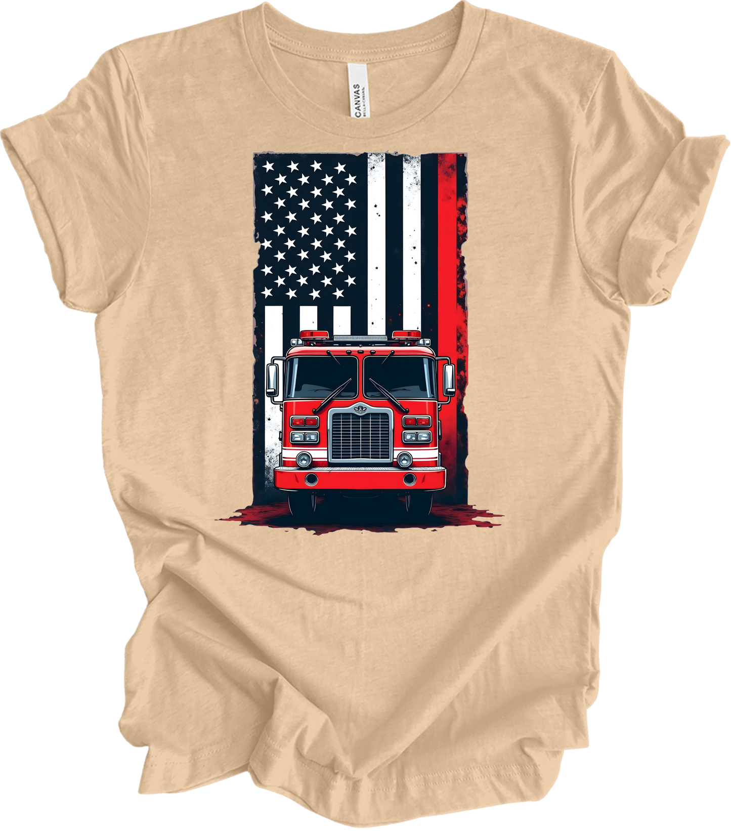 Fireman Flag - Patriotic Design T-Shirt in Heather Sand Dune