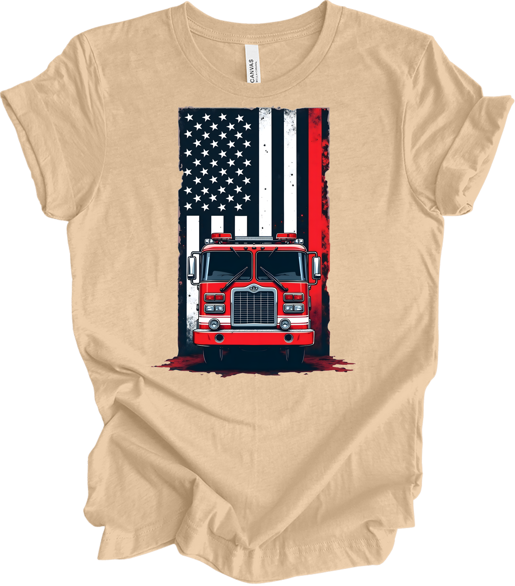 Fireman Flag - Patriotic Design T-Shirt in Heather Sand Dune