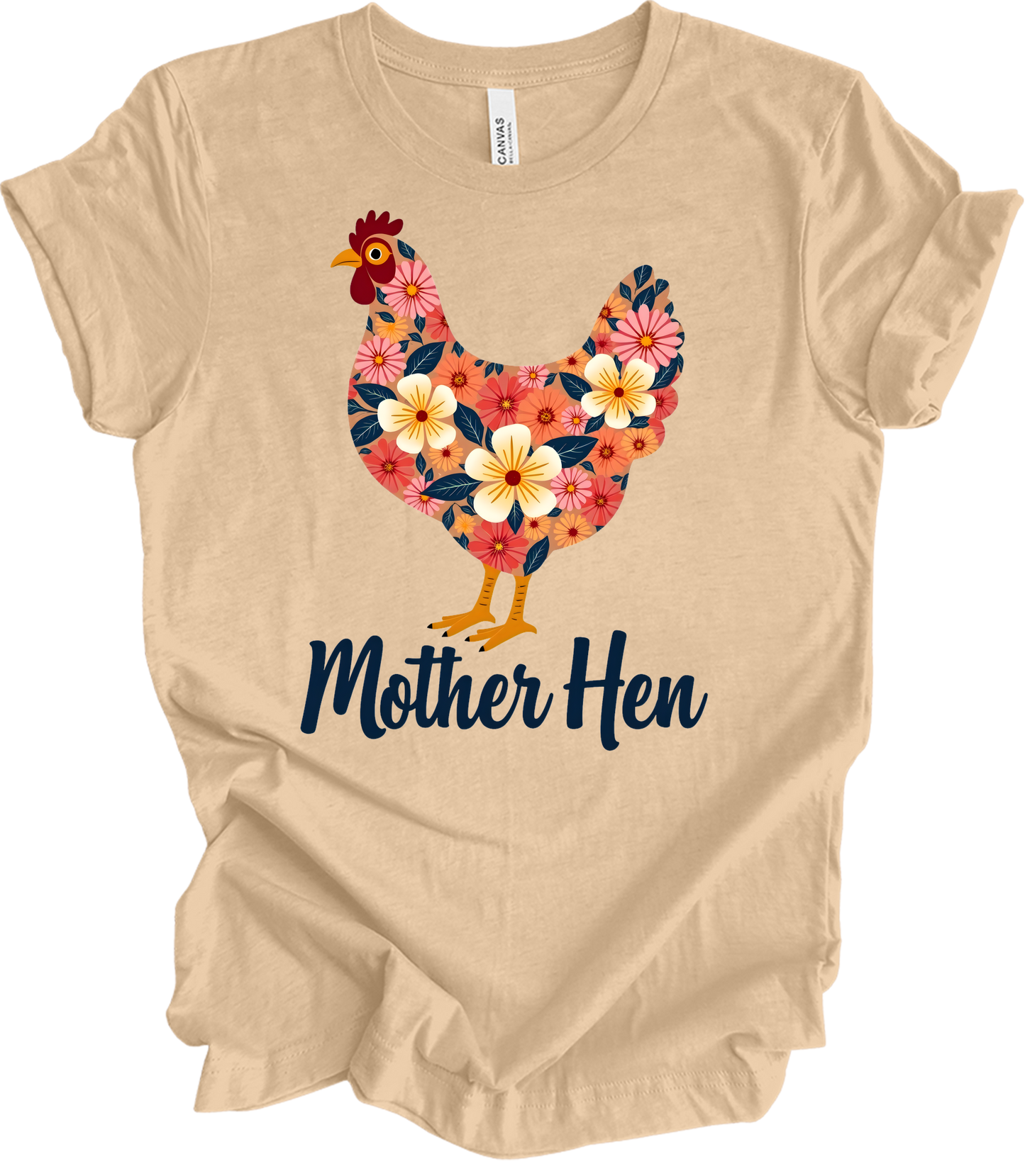 Floral Chicken - Mother Hen T-Shirt in Heather Sand Dune