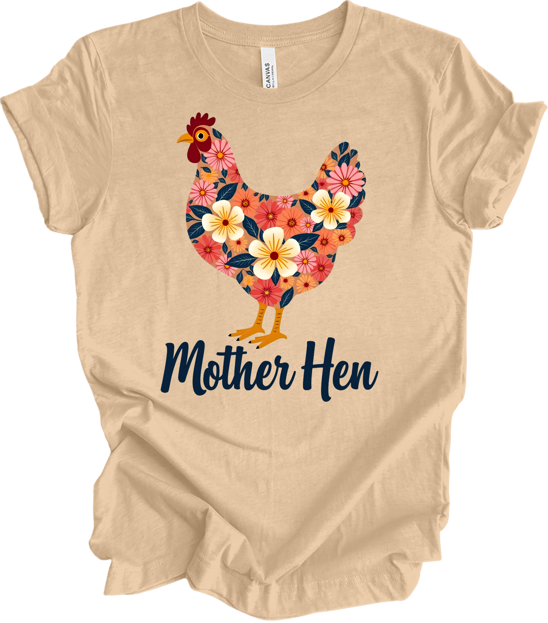 Floral Chicken - Mother Hen T-Shirt in Heather Sand Dune