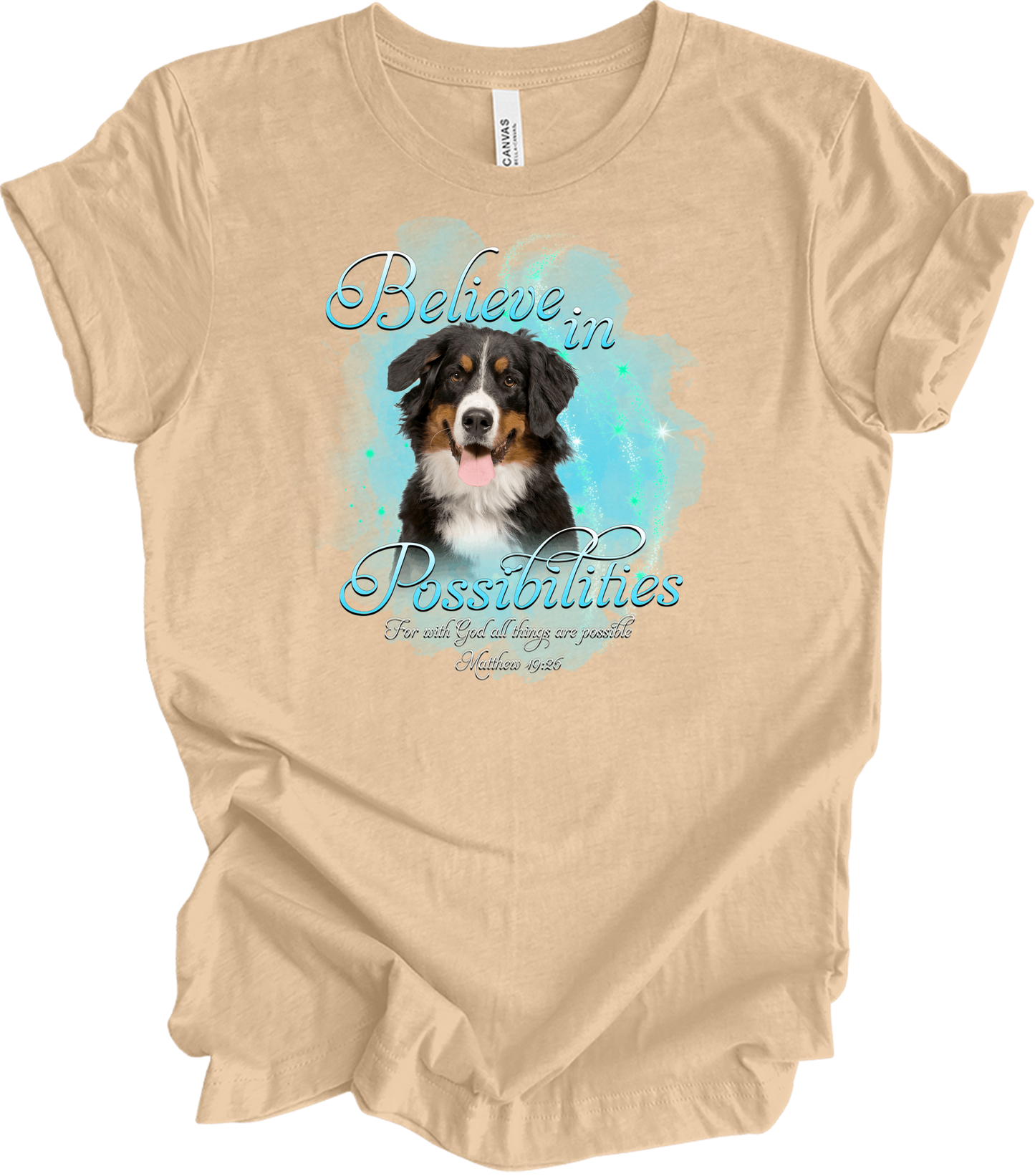 Bernese Dog 'Believe' T-Shirt in Heather Sand Dune