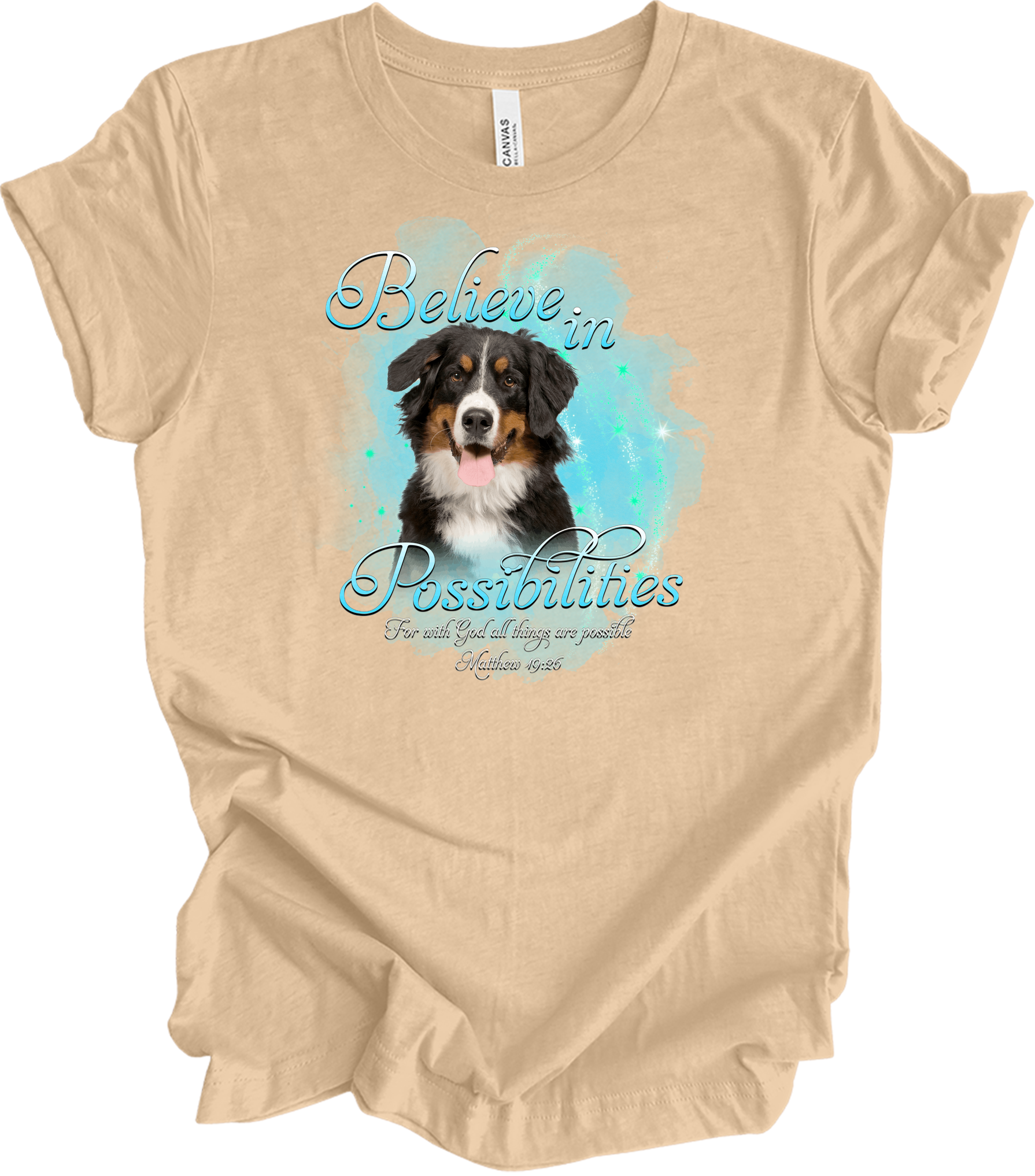 Bernese Dog 'Believe' T-Shirt in Heather Sand Dune
