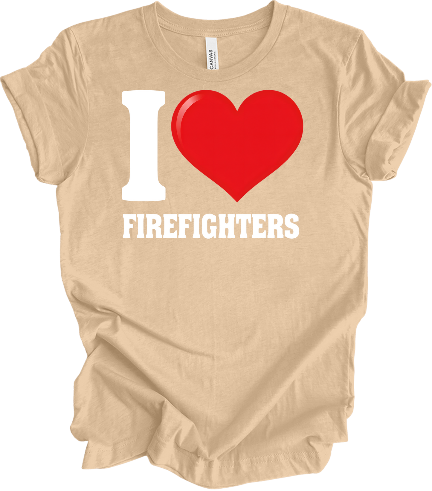 I Love Firefighters T-Shirt in Heather Sand Dune