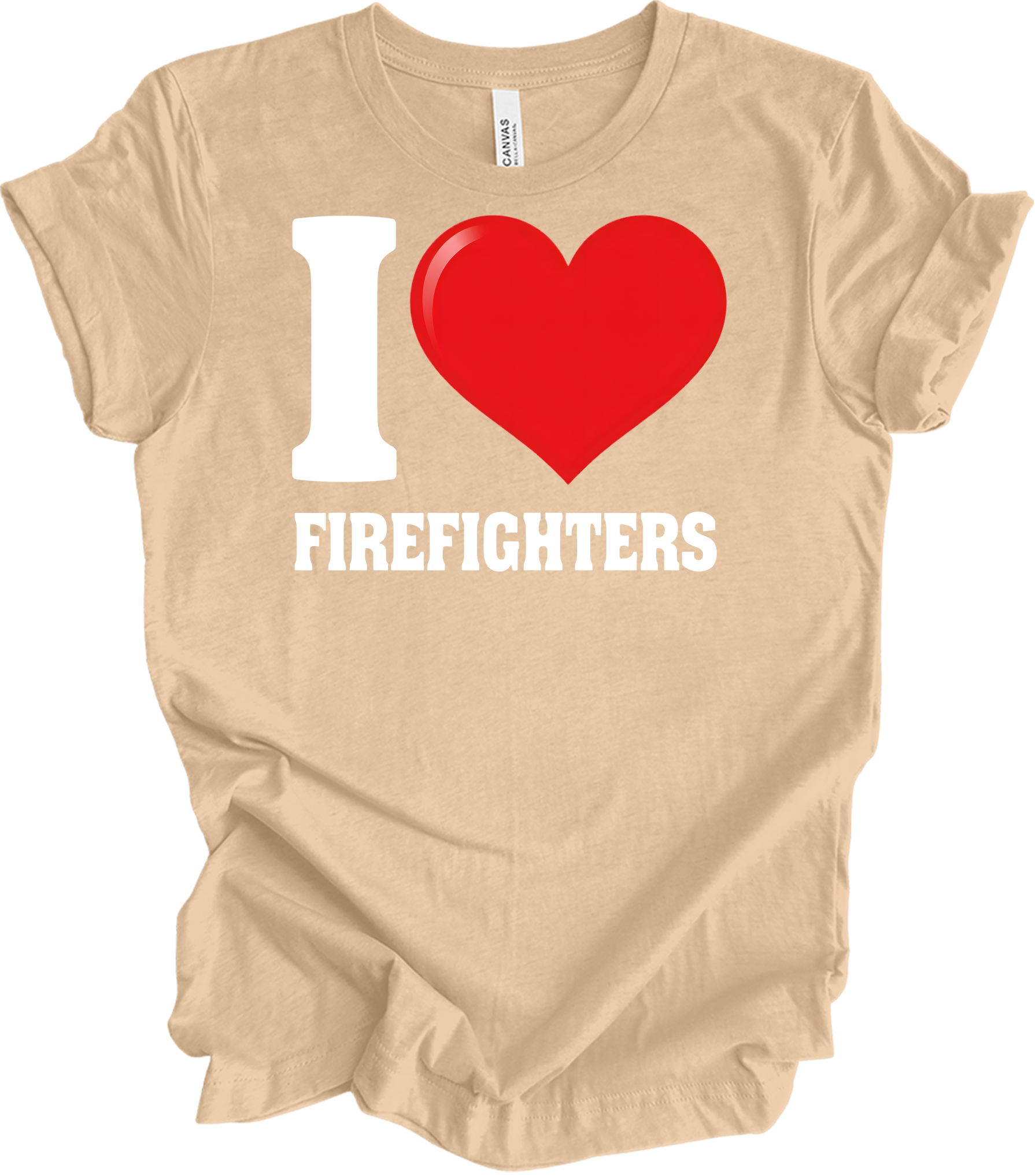I Love Firefighters T-Shirt in Heather Sand Dune
