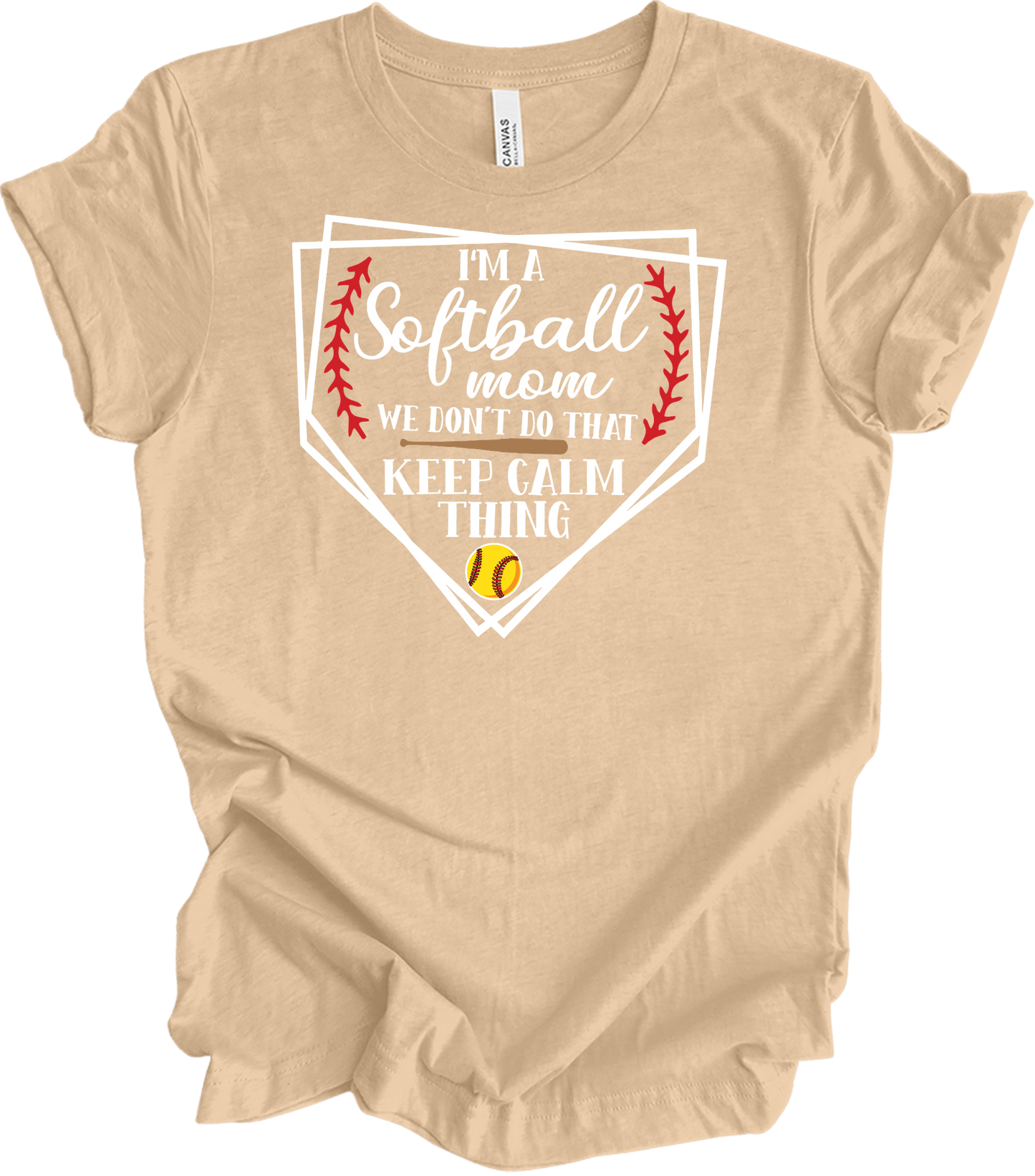 Softball Mom - Cute Sports Mom Gift Design T-Shirt in Heather Sand Dune