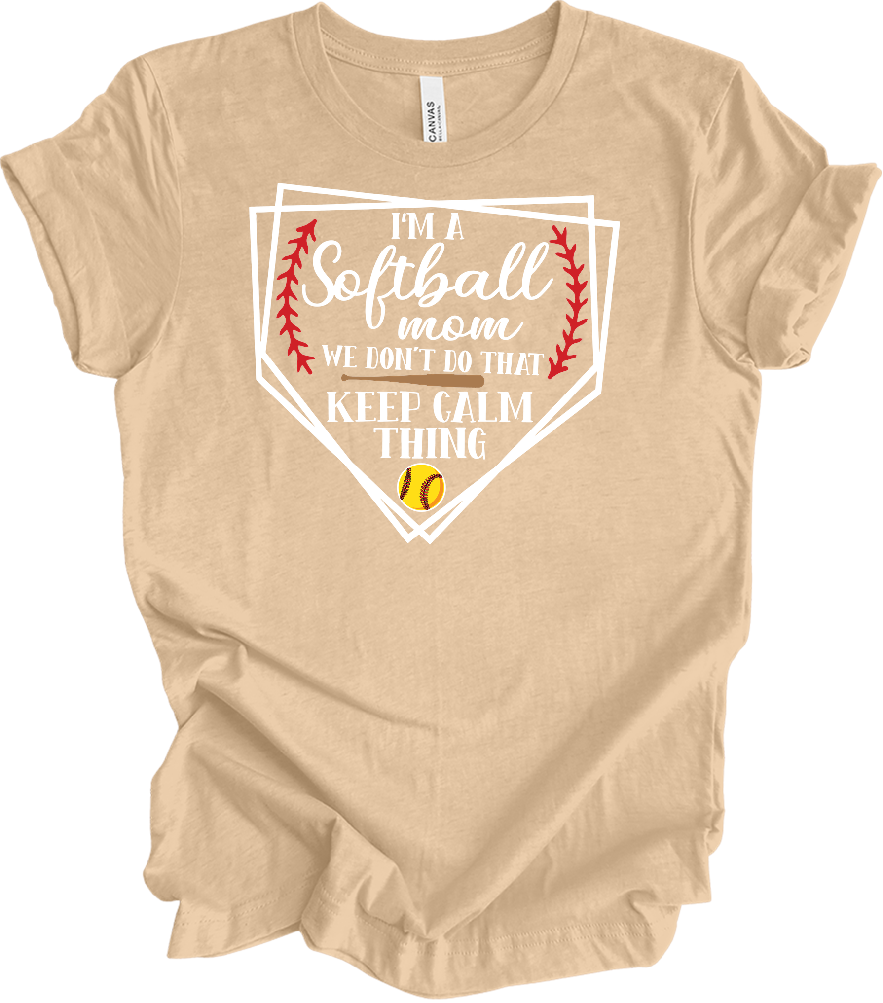 Softball Mom - Cute Sports Mom Gift Design T-Shirt in Heather Sand Dune