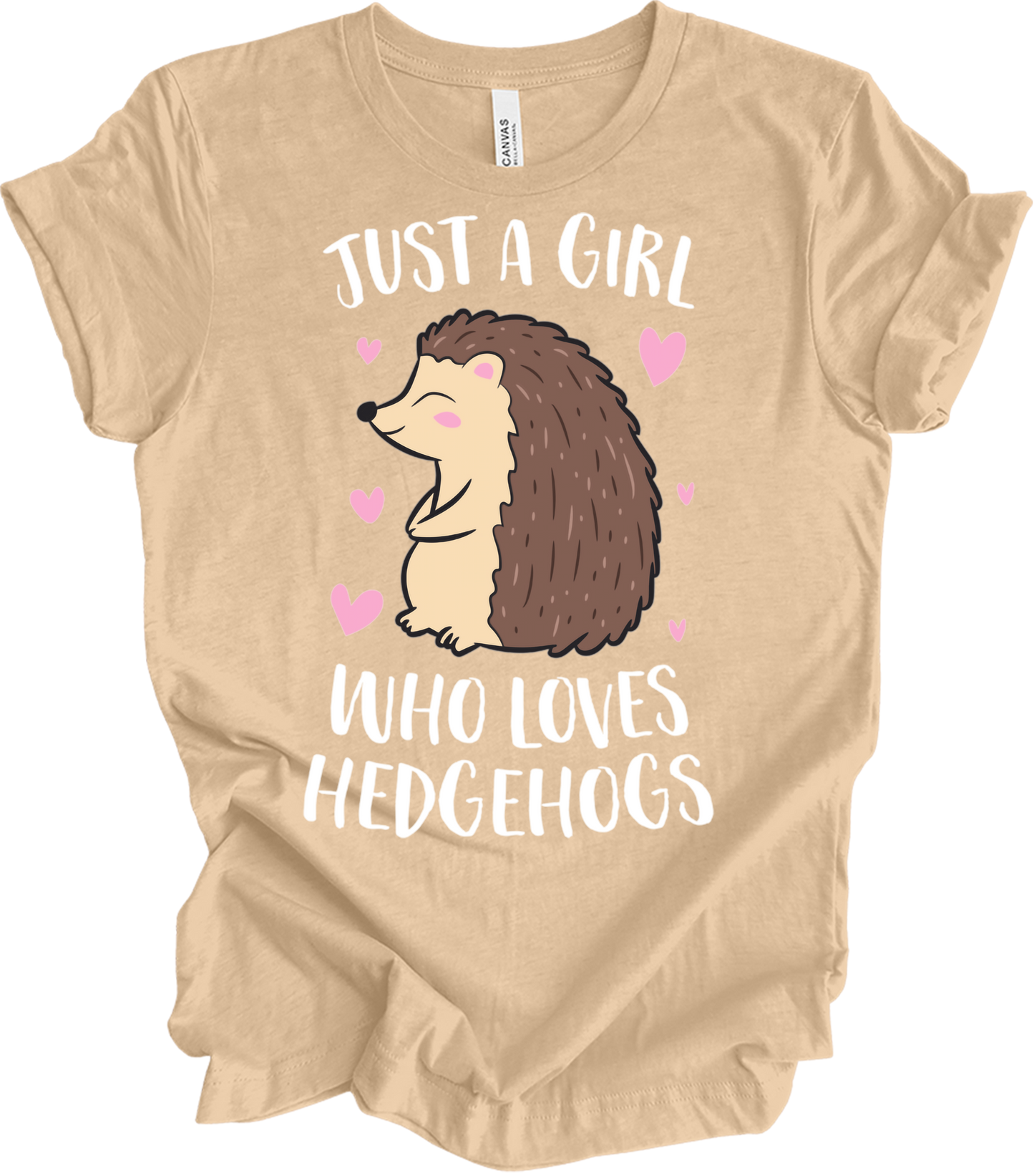 Just a Girl Who Loves Hedgehogs Cute Hedgehog Girl T-Shirt in Heather Sand Dune