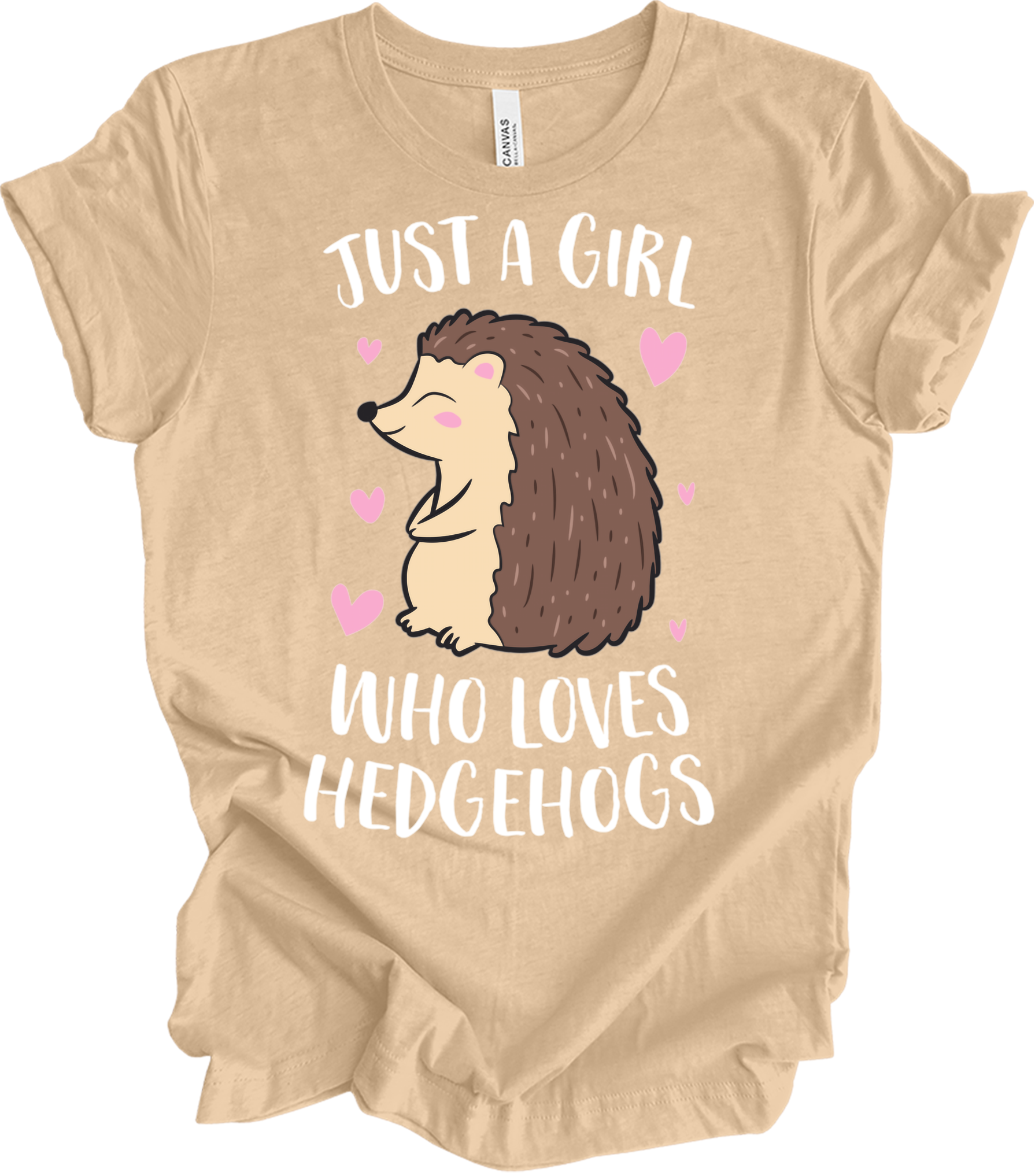 Just a Girl Who Loves Hedgehogs Cute Hedgehog Girl T-Shirt in Heather Sand Dune