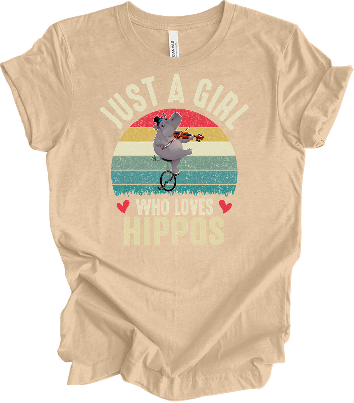 Just A Girl Who Loves Hippos T-Shirt in Heather Sand Dune