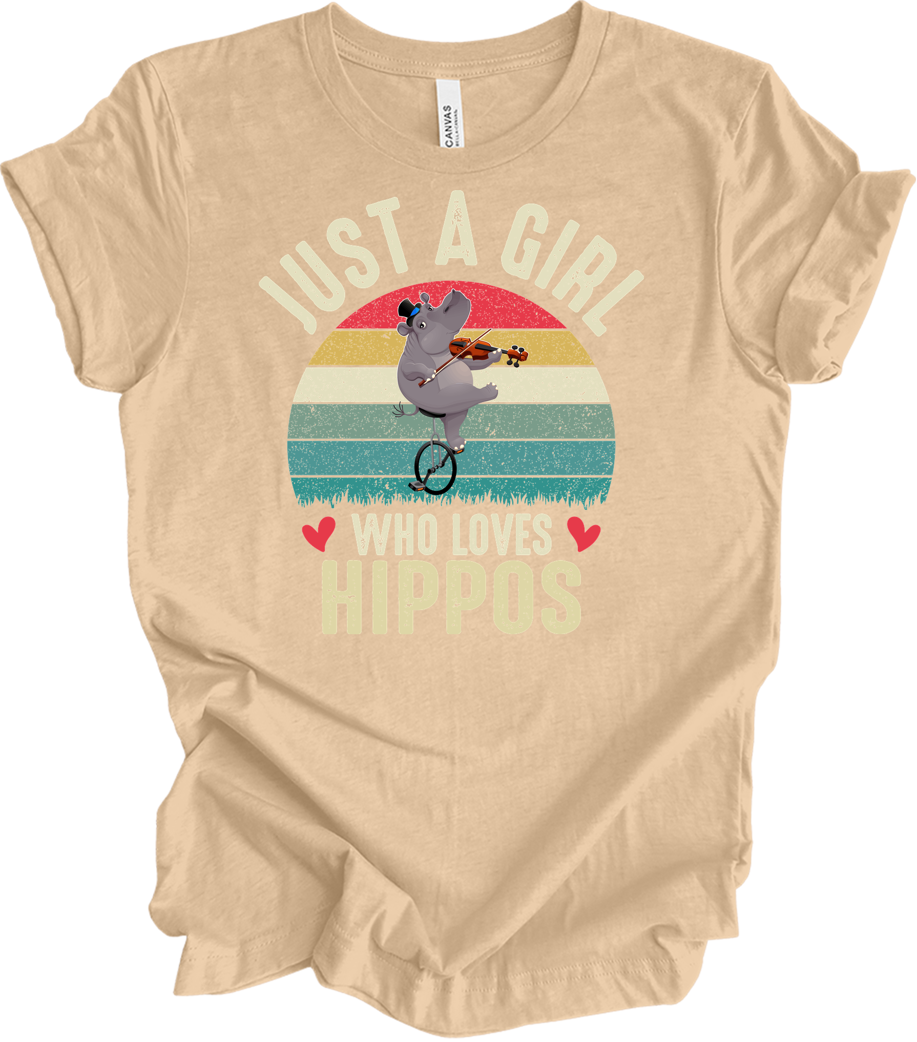 Just A Girl Who Loves Hippos T-Shirt in Heather Sand Dune
