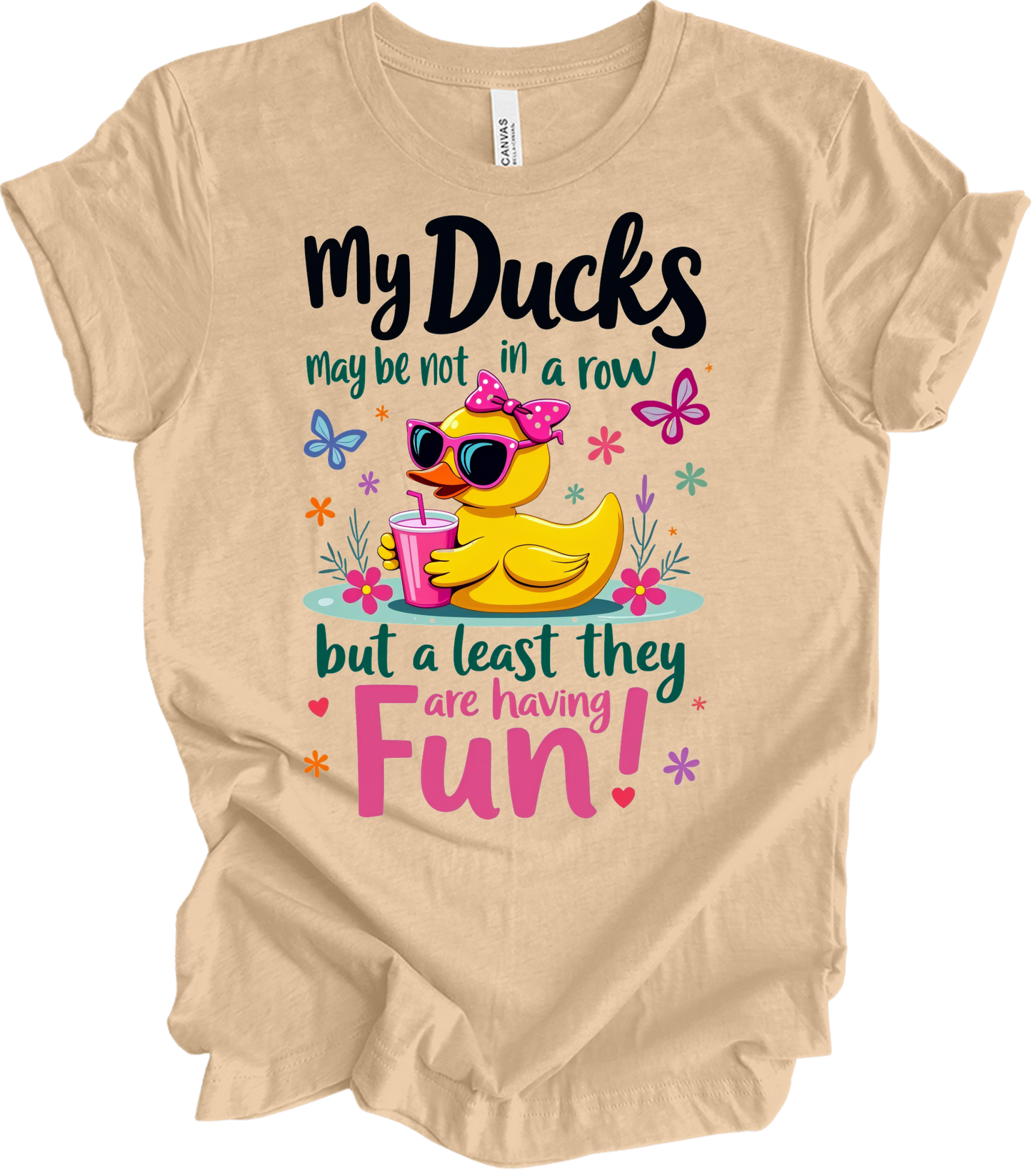 Ducks Not in a Row Fun T-Shirt in Heather Sand Dune