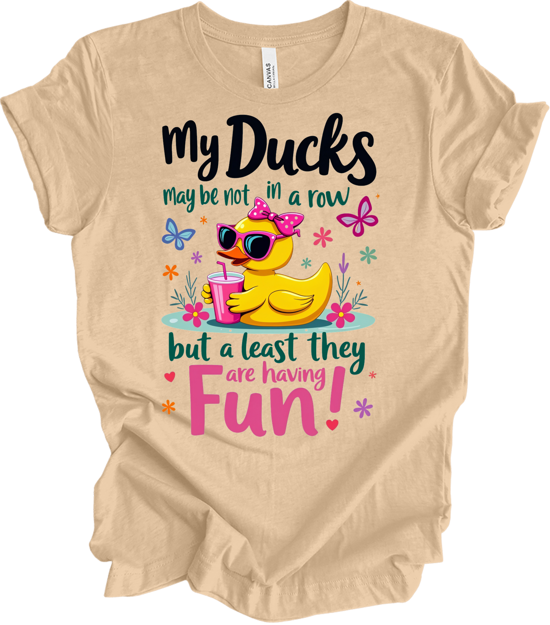 Ducks Not in a Row Fun T-Shirt in Heather Sand Dune