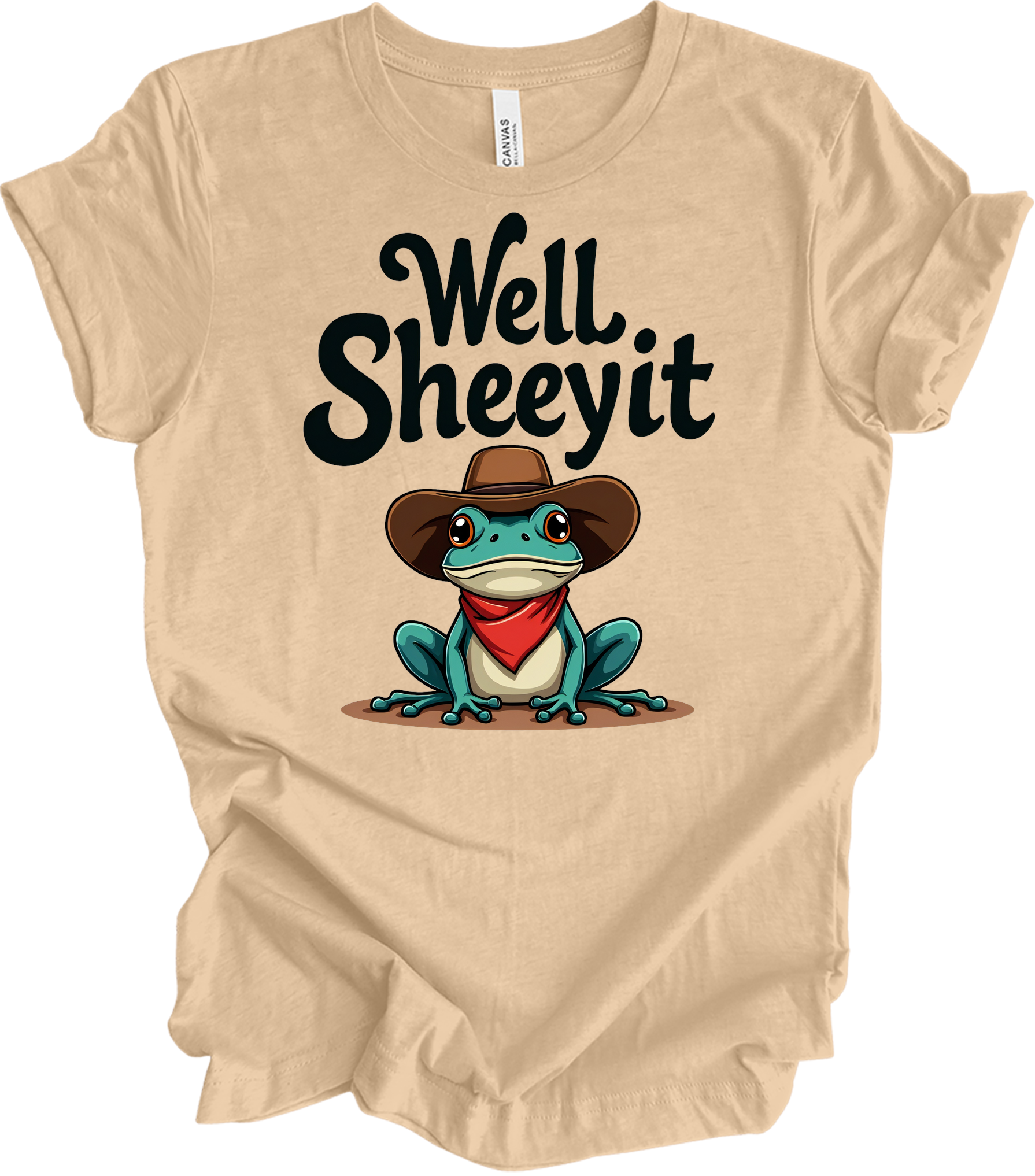 Cowboy Frog Meme T-Shirt in Heather Sand Dune