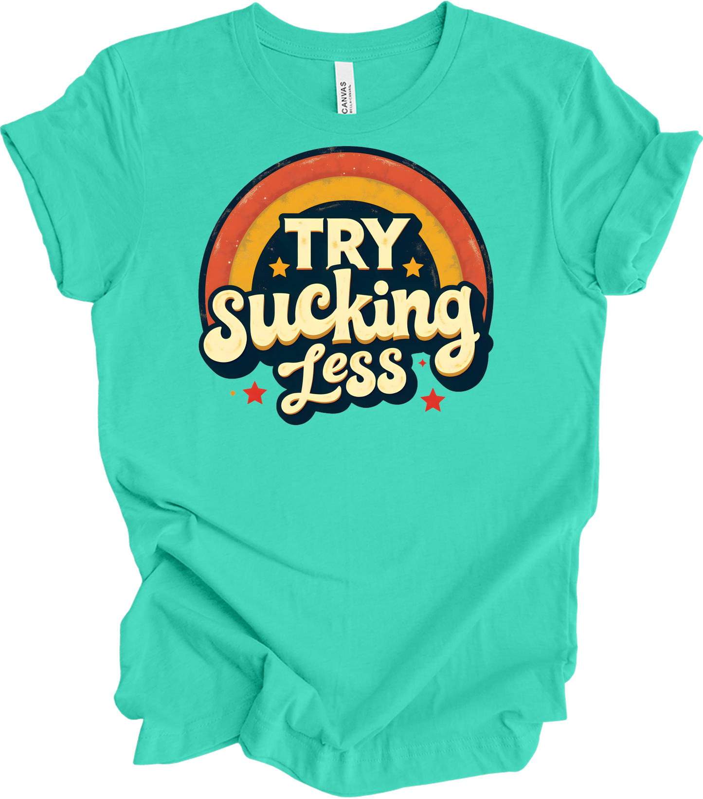 'Try Sucking Less' Funny T-Shirt in Heather Teal