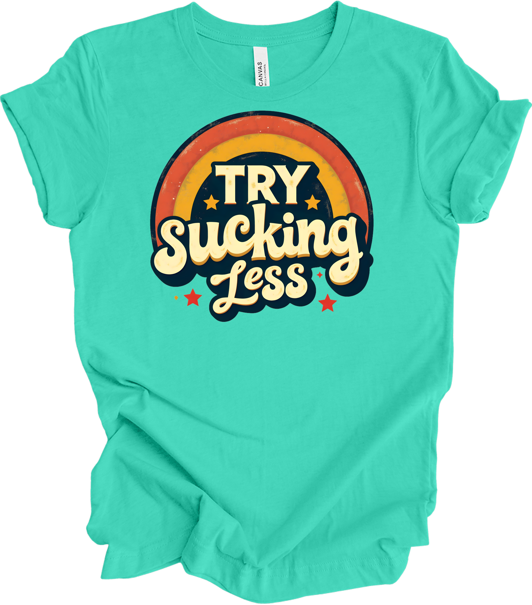 'Try Sucking Less' Funny T-Shirt in Heather Teal