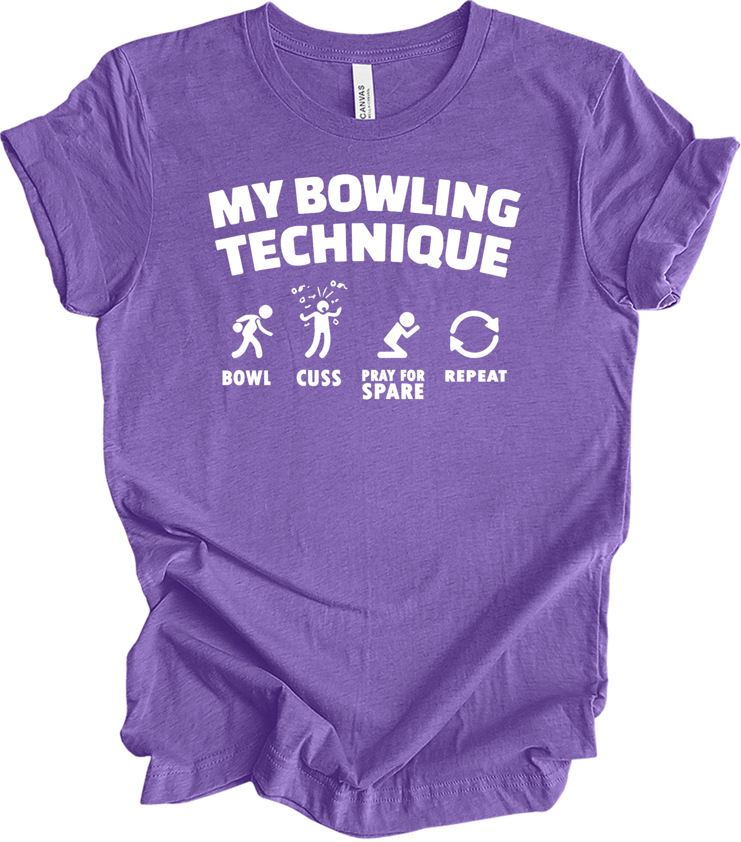 My Bowling Technique - Funny Bowler T-Shirt in Heather Team Purple