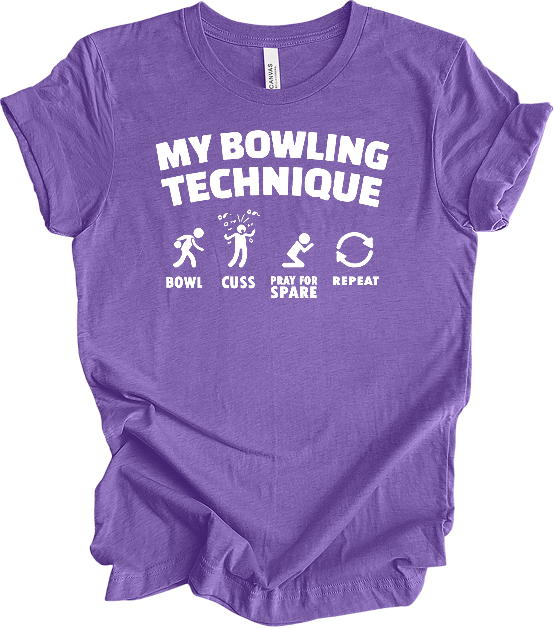My Bowling Technique - Funny Bowler T-Shirt in Heather Team Purple
