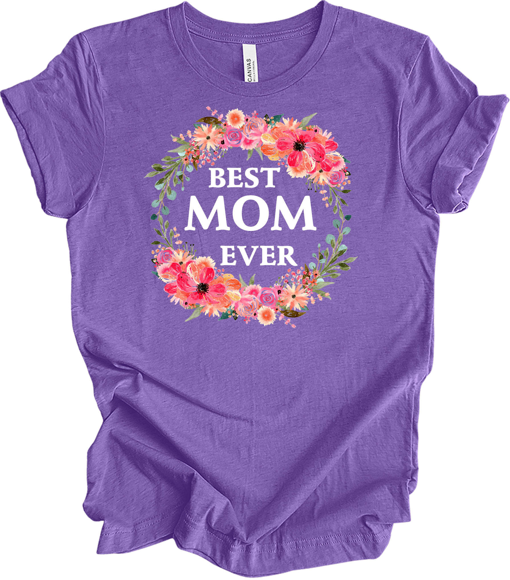 Best Mom Ever Floral Gift T-Shirt in Heather Team Purple
