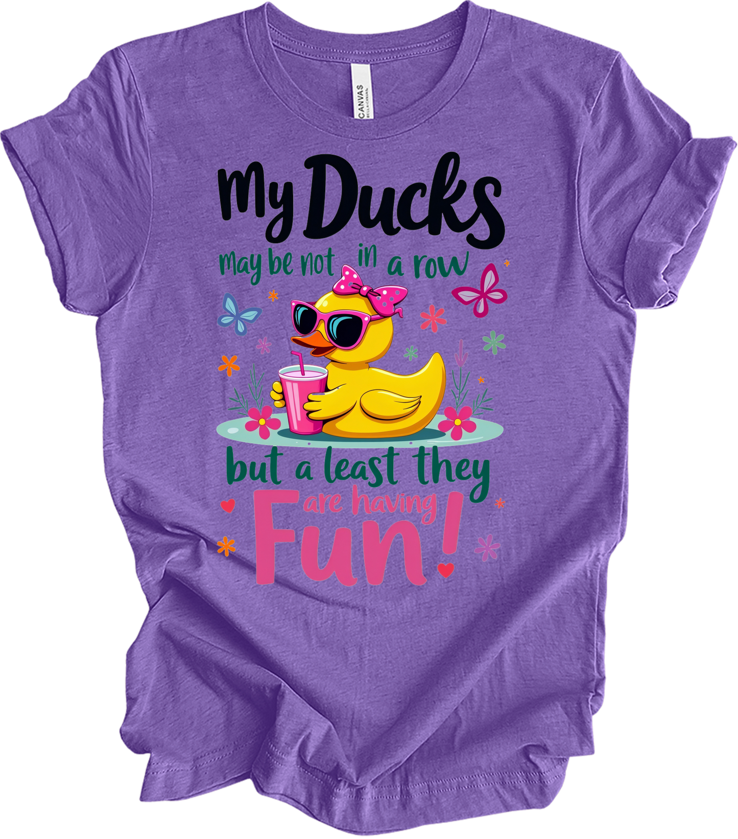 Ducks Not in a Row Fun T-Shirt in Heather Team Purple