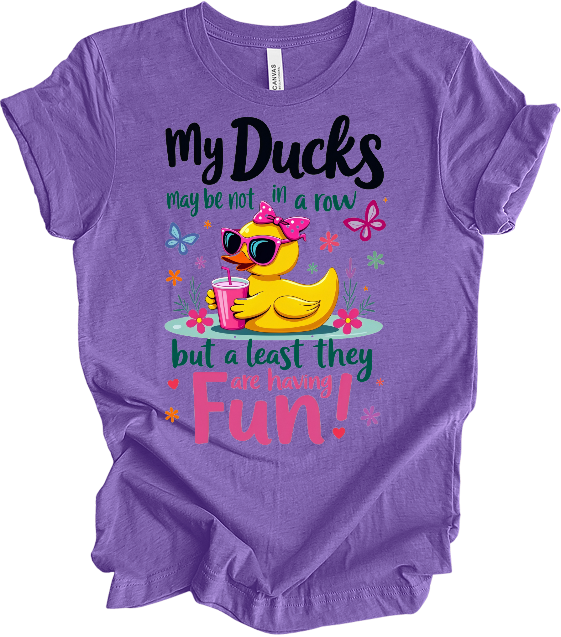 Ducks Not in a Row Fun T-Shirt in Heather Team Purple