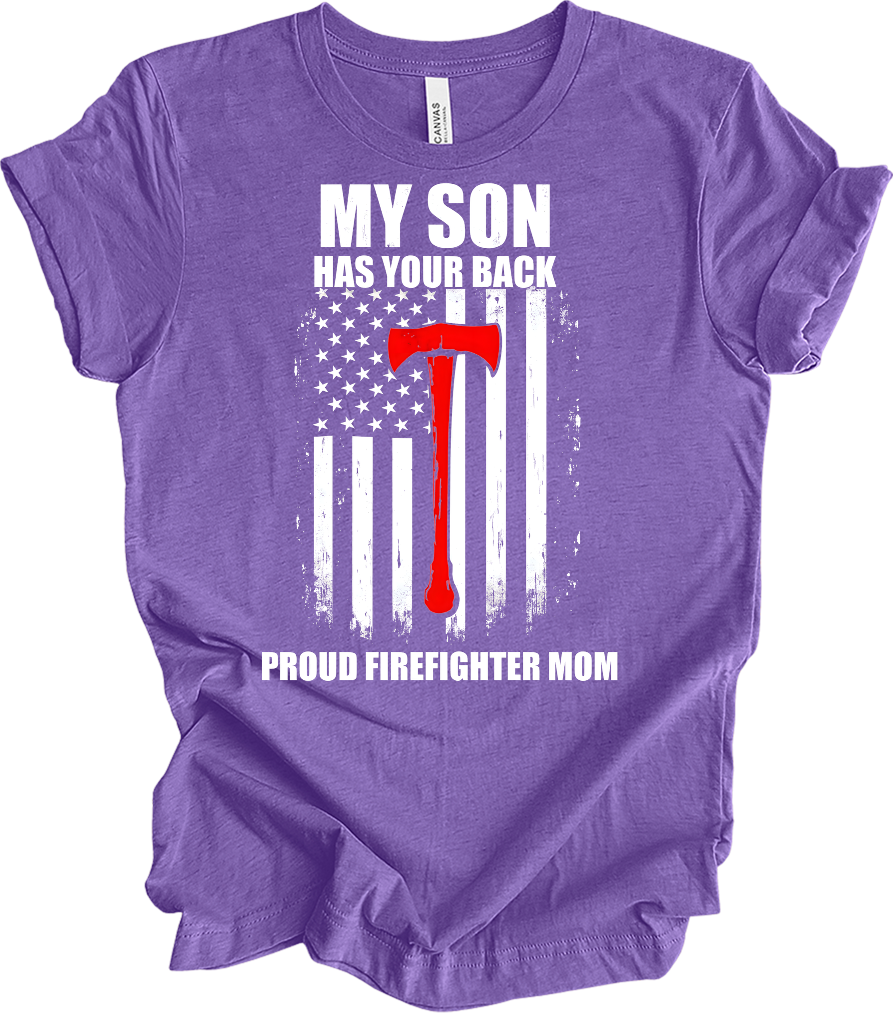 Firefighter Axe Flag for Moms T-Shirt in Heather Team Purple