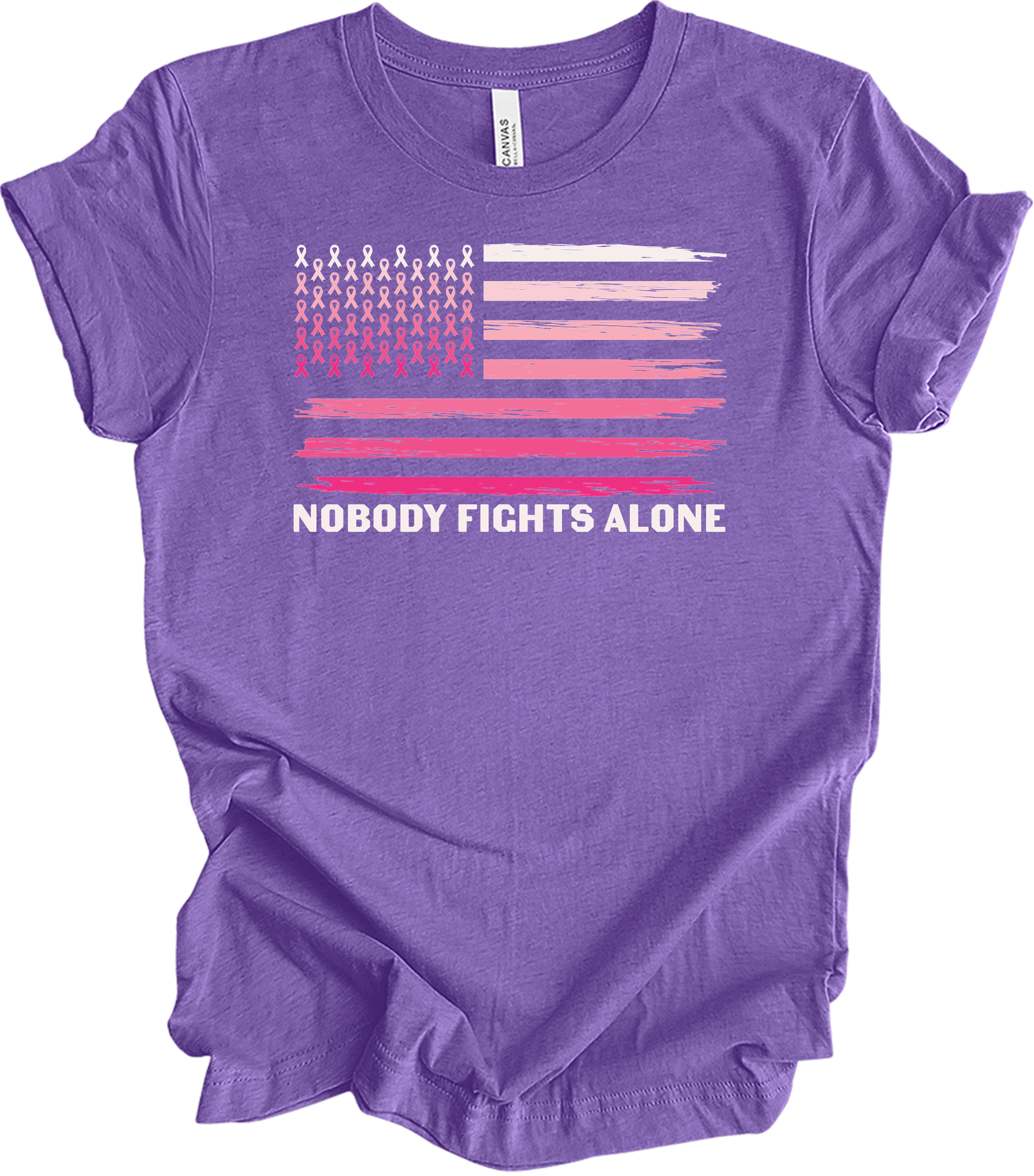 Nobody Fights Alone Cancer T-Shirt in Heather Team Purple
