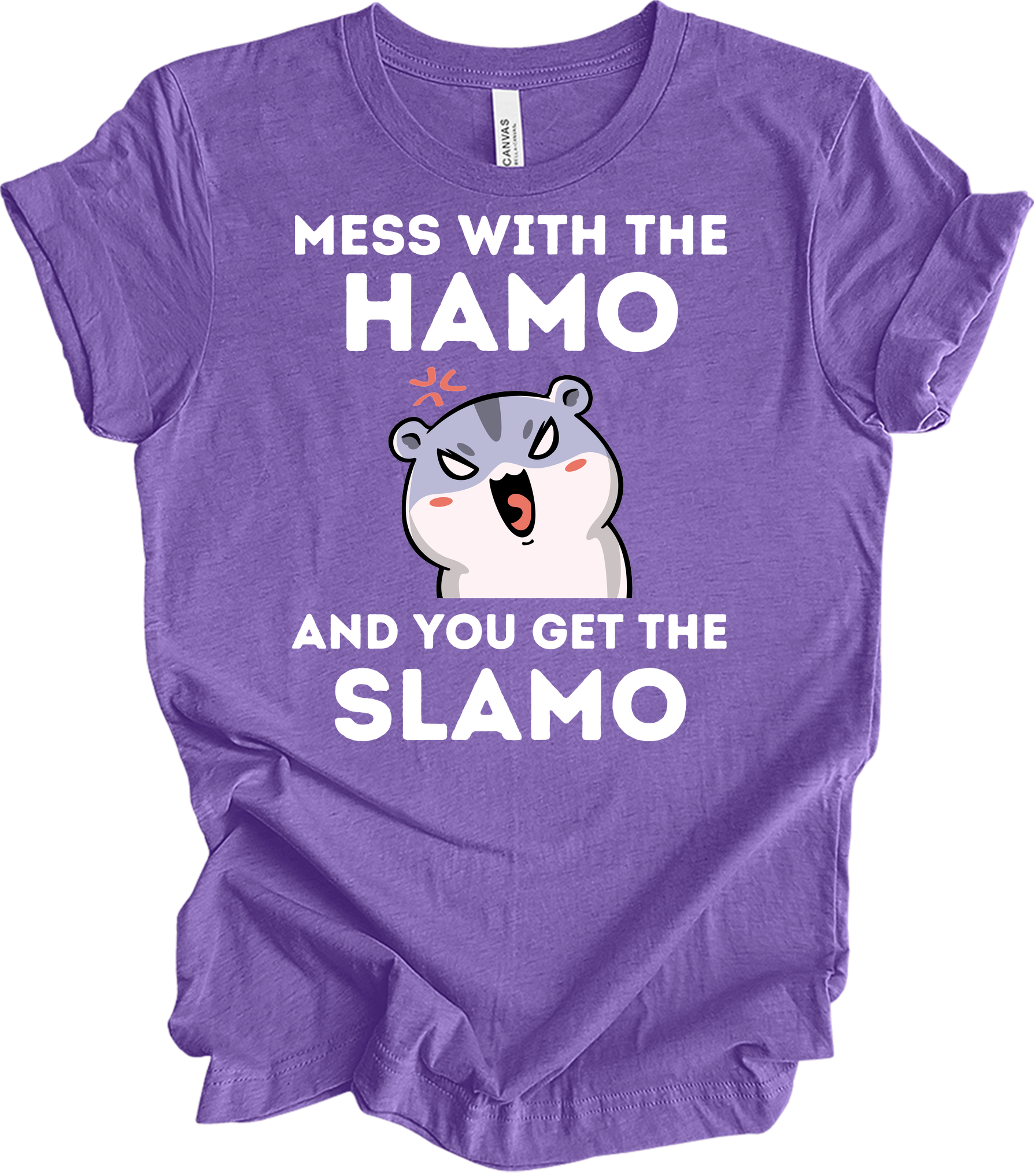 Mess With The Hamo Funny T-Shirt in Heather Team Purple