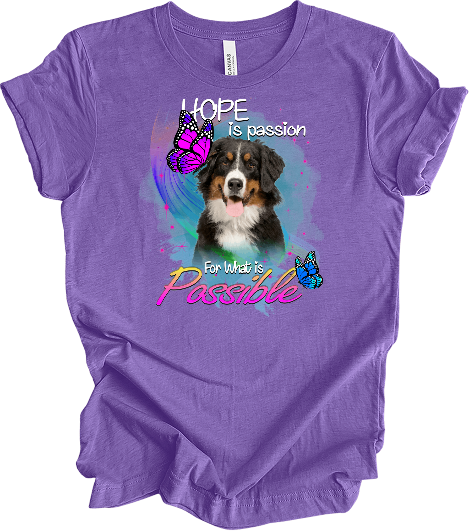 Bernese Mountain Dog Hope T-Shirt in Heather Team Purple
