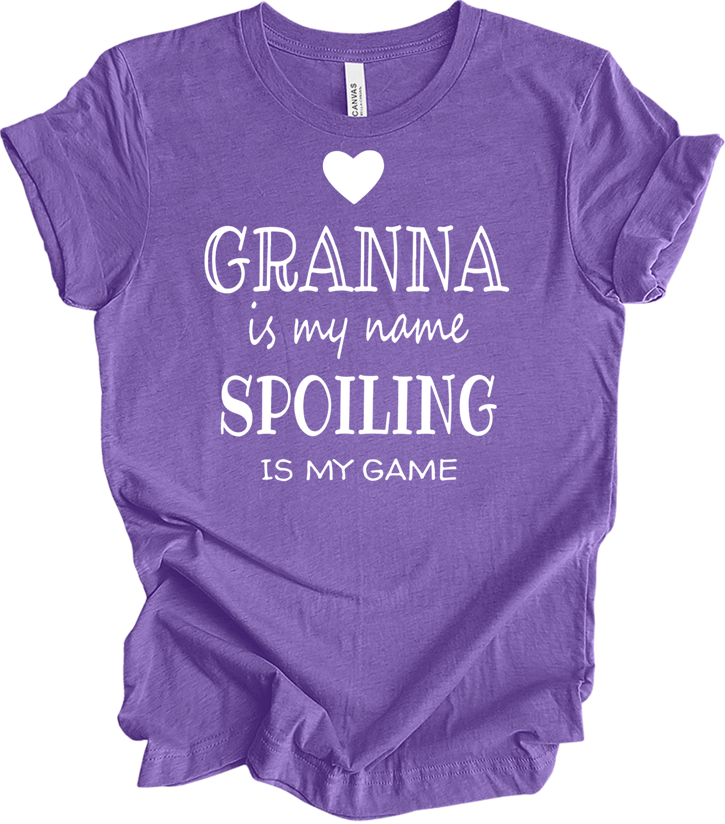 Grandma Is My Name Spoiling Is My Game T-Shirt in Heather Team Purple